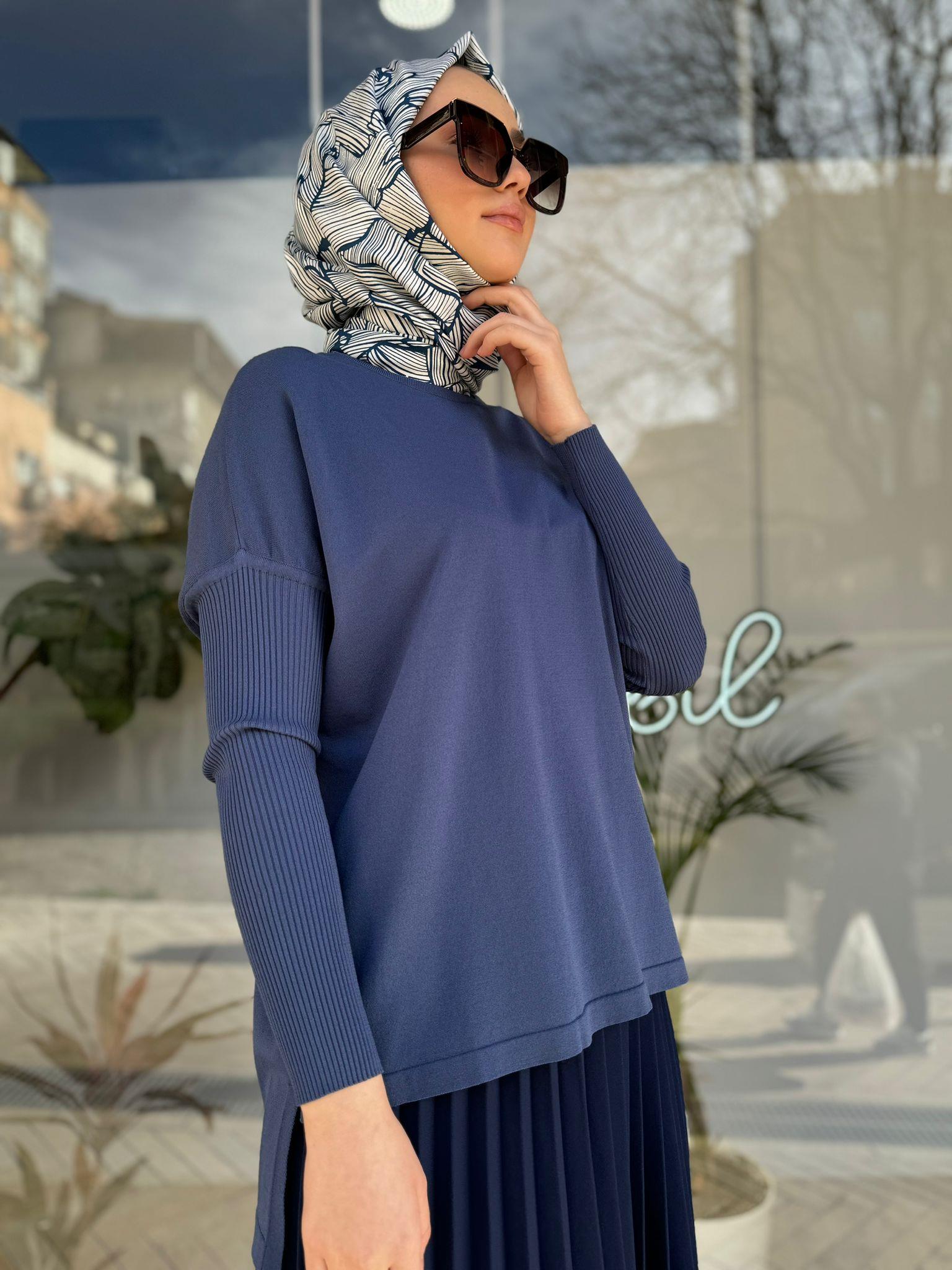 İnvee Kısa Evaze Tunik İndigo 5879