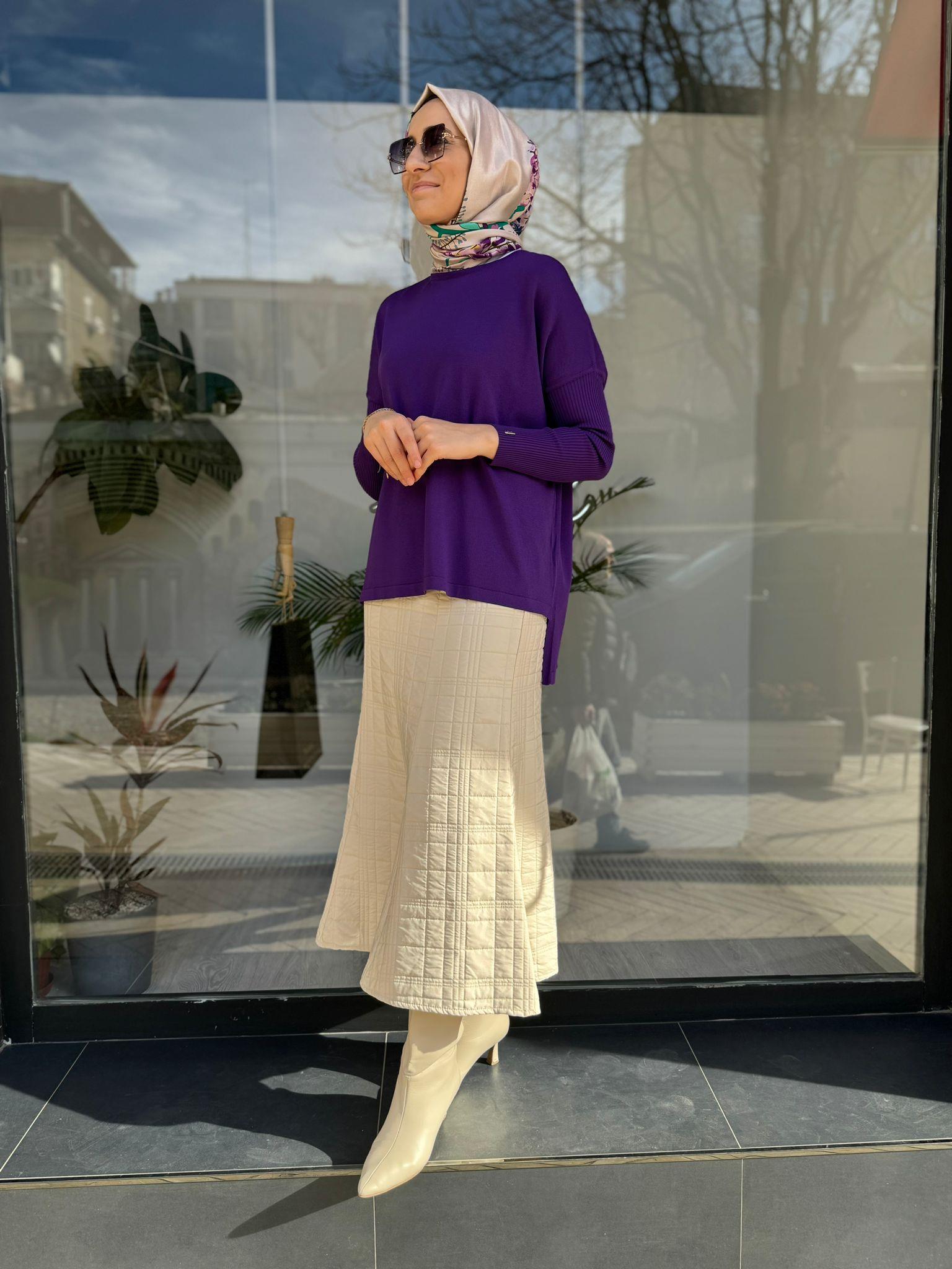 İnvee Kısa Evaze Tunik Mor 5879