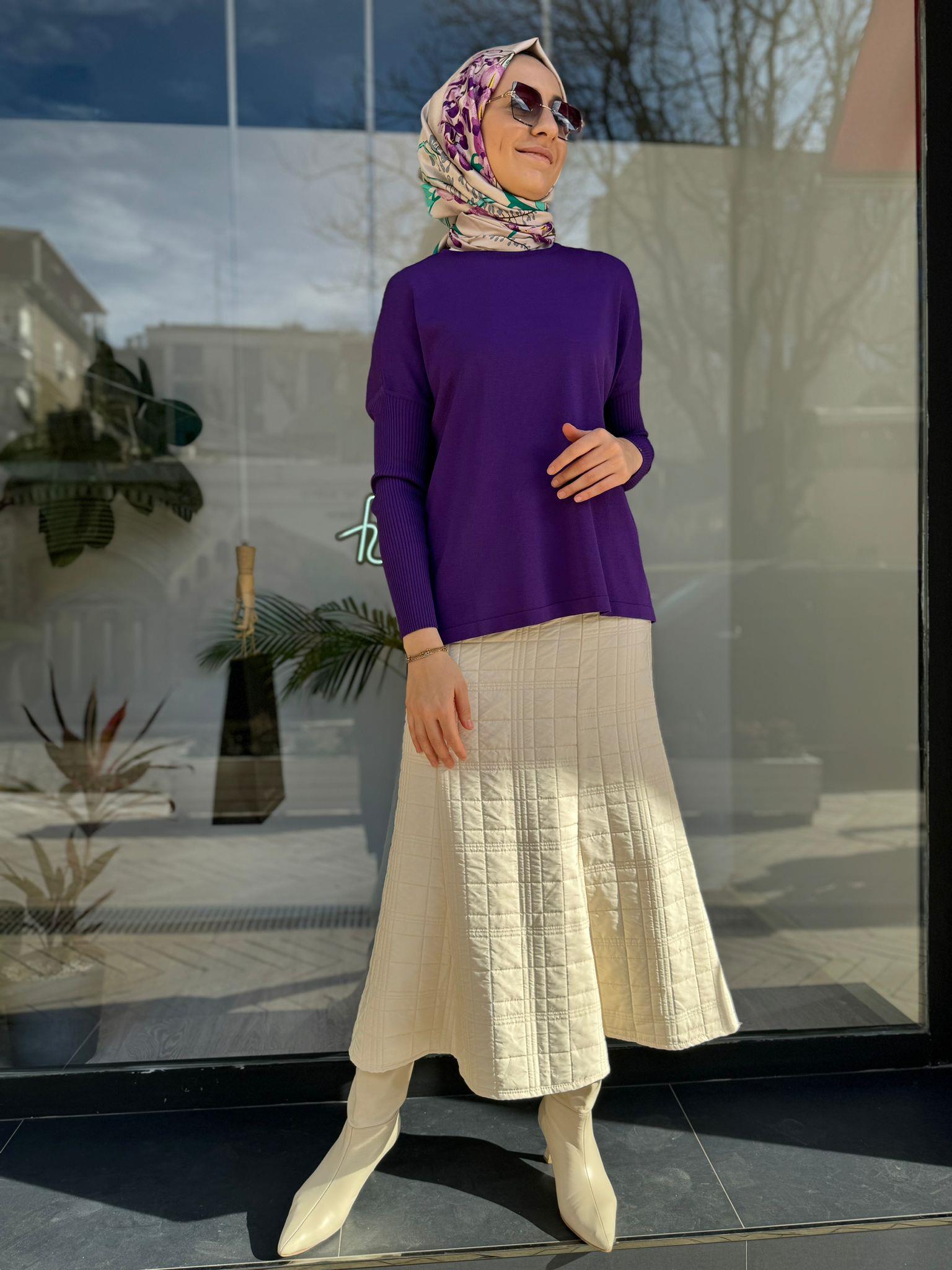 İnvee Kısa Evaze Tunik Mor 5879