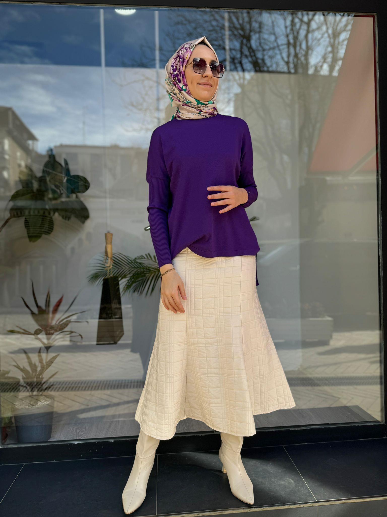 İnvee Kısa Evaze Tunik Mor 5879