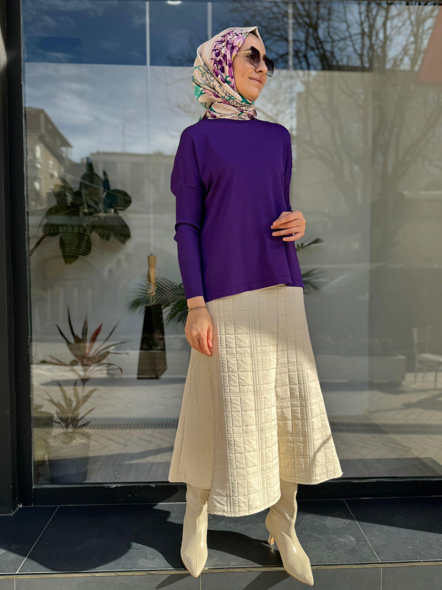 İnvee Kısa Evaze Tunik Mor 5879