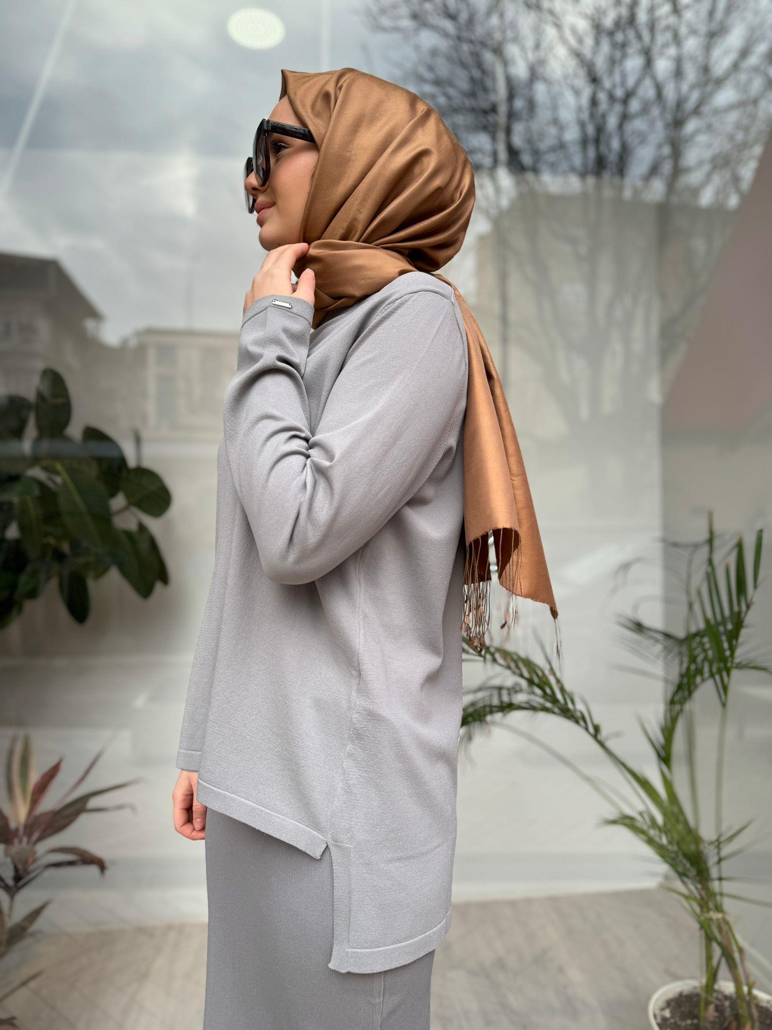 İnvee Kısa Triko Tunik Gri 6902