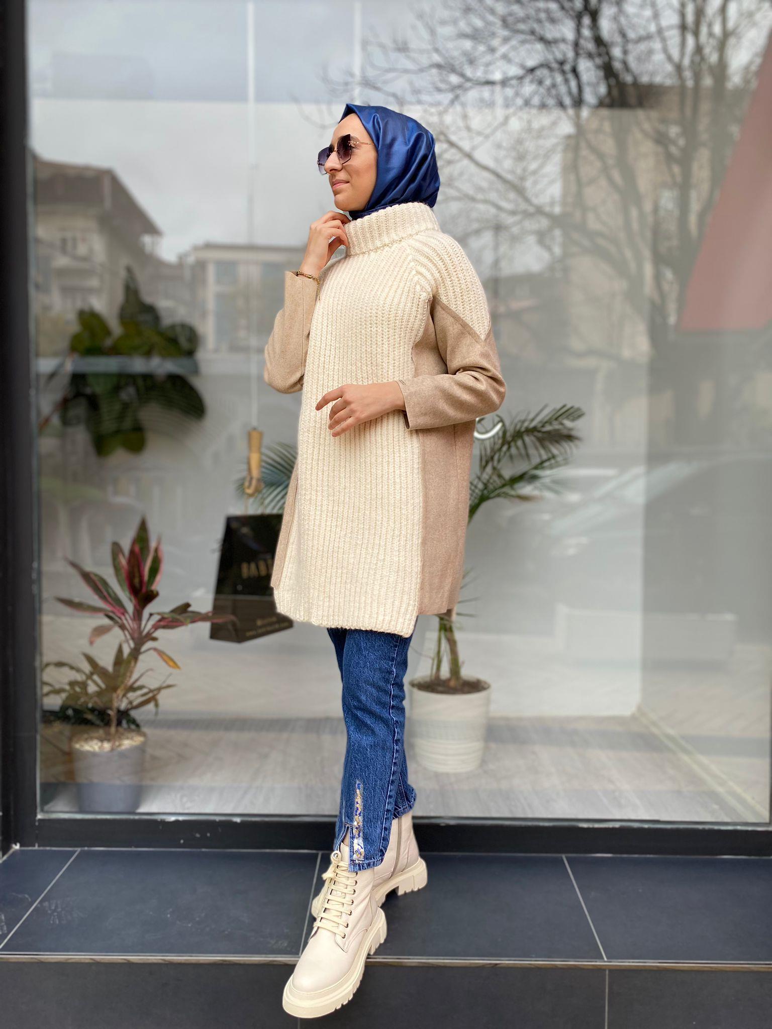 İnvee Kol Detay Kalın Kazak Ekru 6875