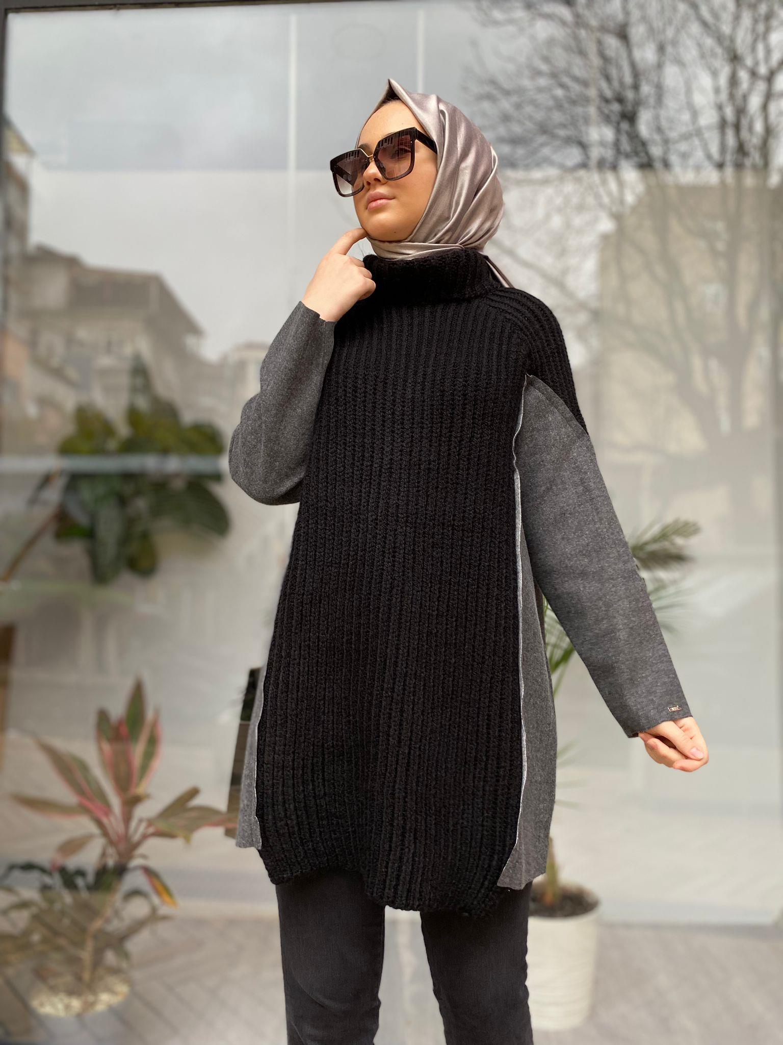 İnvee Kol Detay Kalın Kazak Siyah 6875