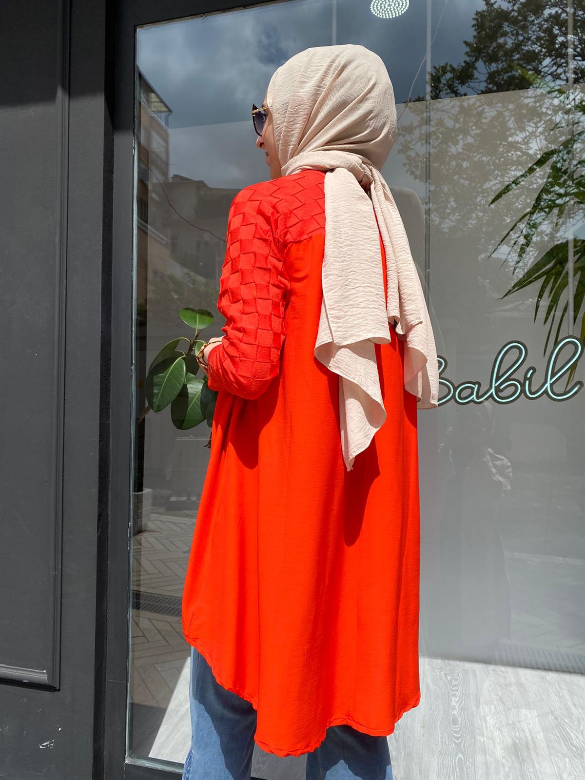 İnvee Kolları Triko Detaylı Oranj Tunik 6143