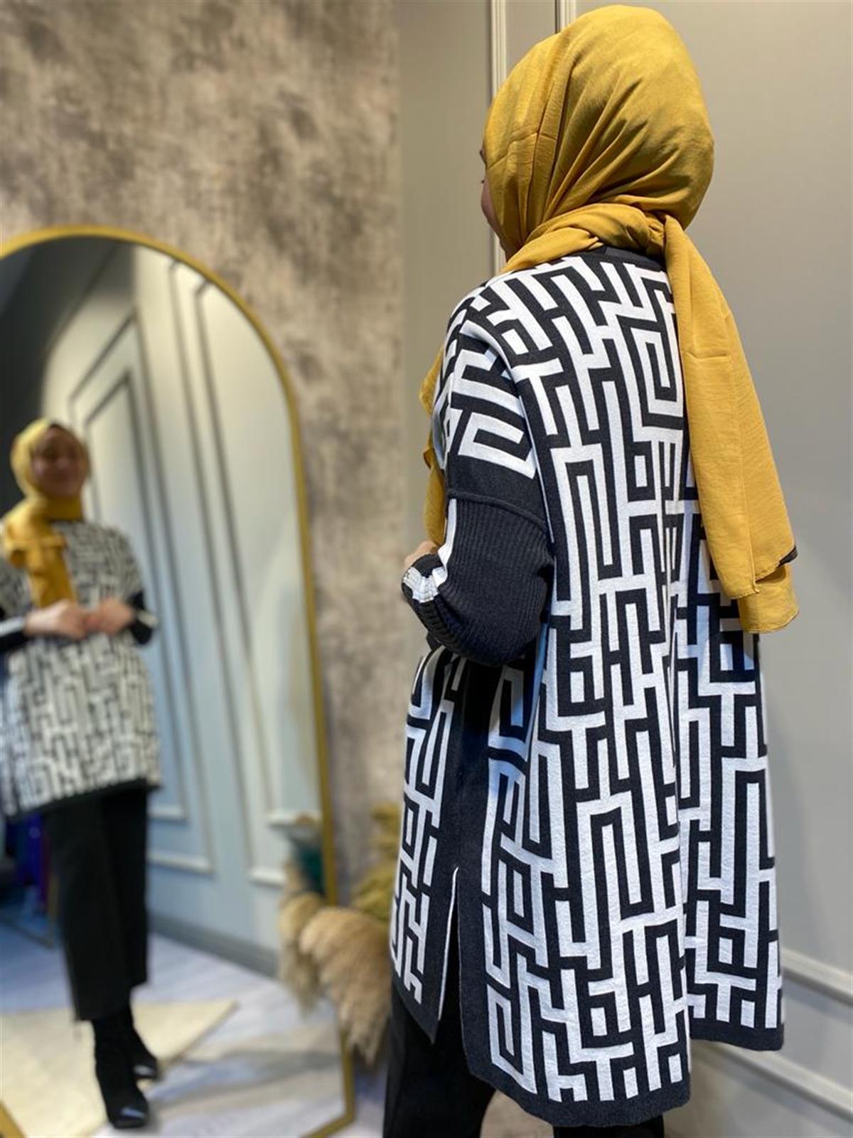 İnvee Labirent Triko Antrasit-Ekru Tunik 6872