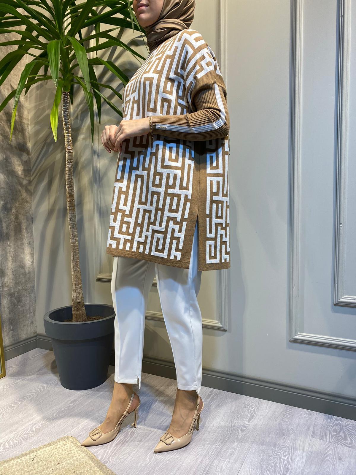 İnvee Labirent Triko Camel-Ekru Tunik 6872