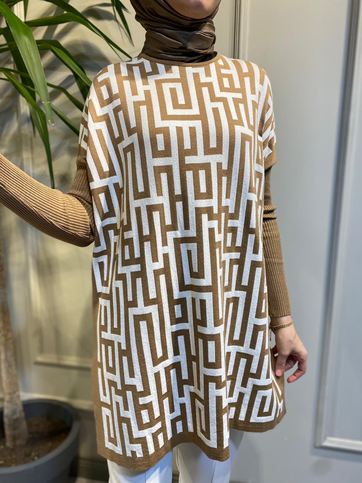 İnvee Labirent Triko Camel-Ekru Tunik 6872