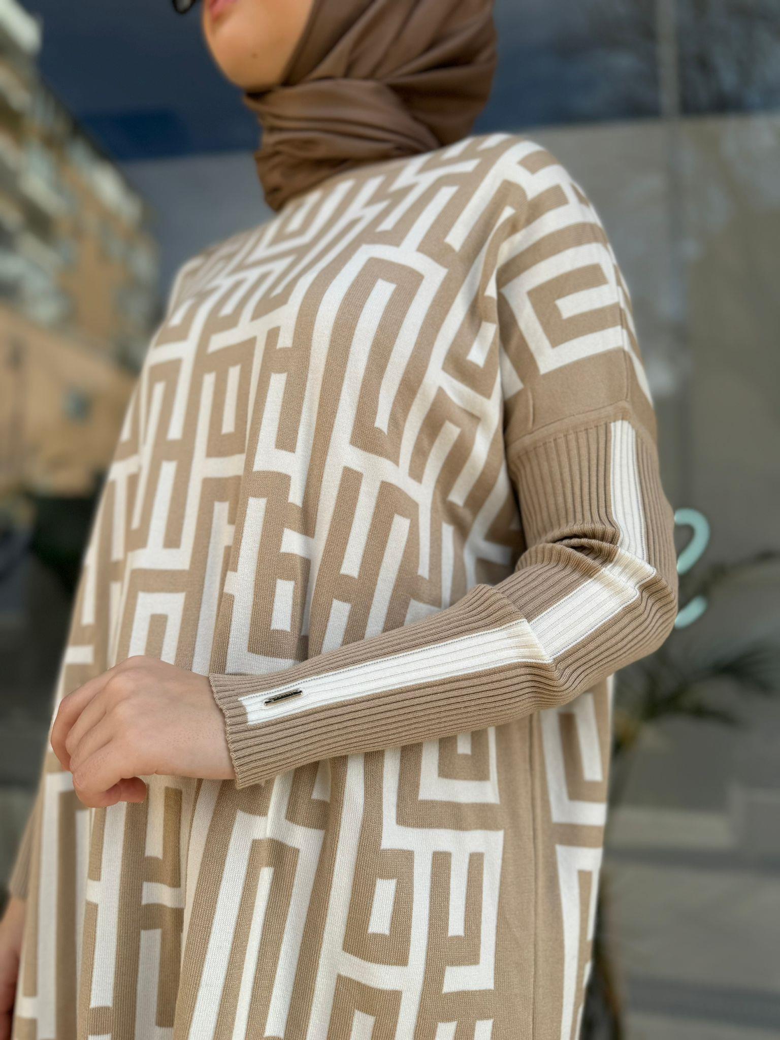 İnvee Labirent Triko Camel-Ekru Tunik 6872