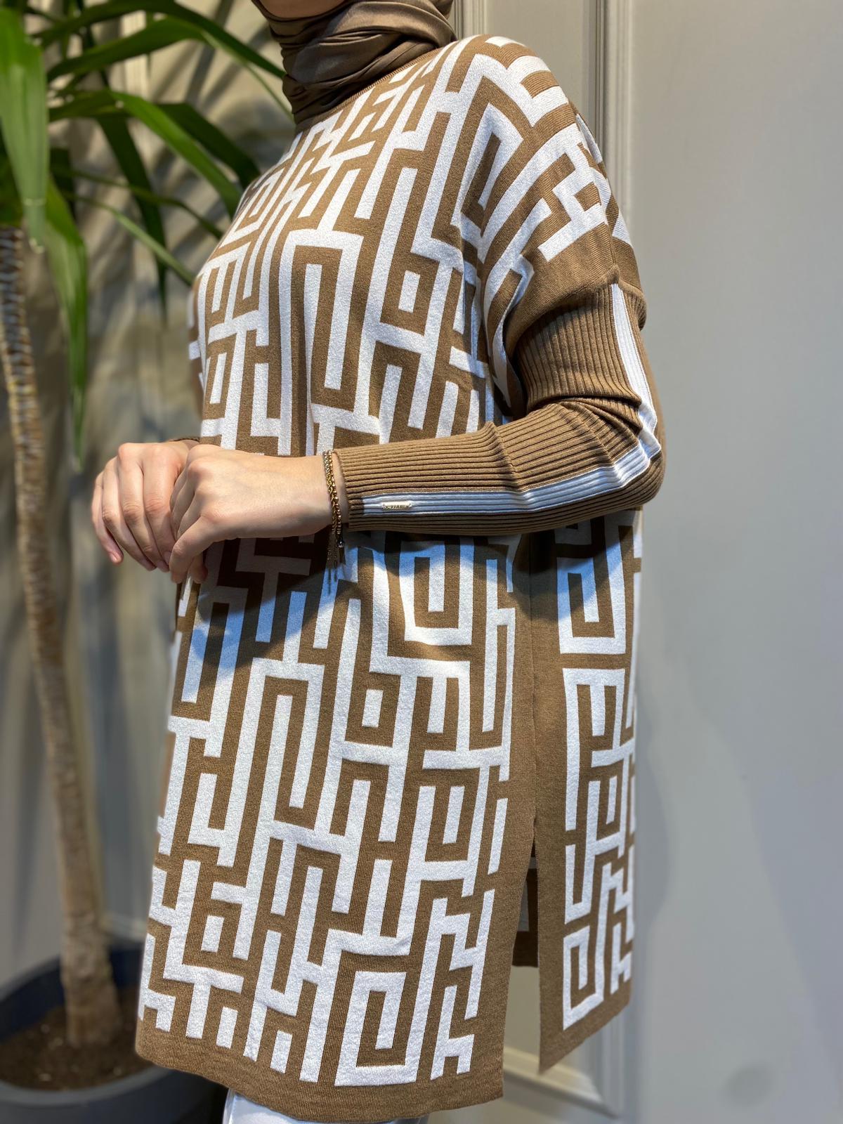 İnvee Labirent Triko Camel-Ekru Tunik 6872