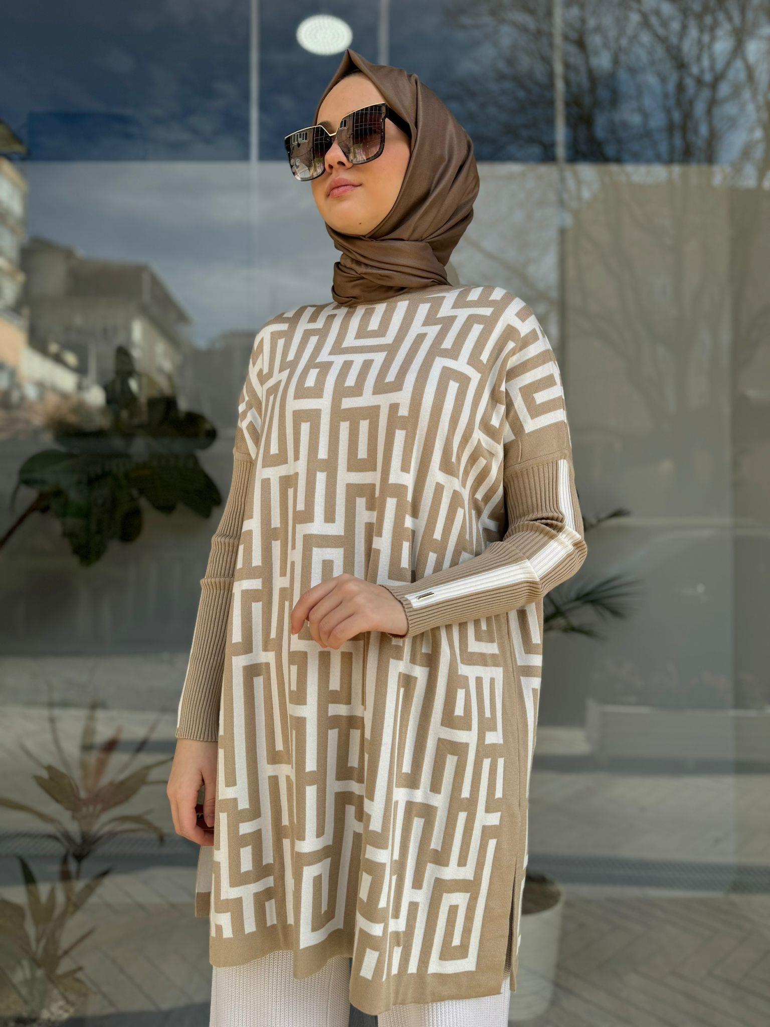 İnvee Labirent Triko Camel-Ekru Tunik 6872