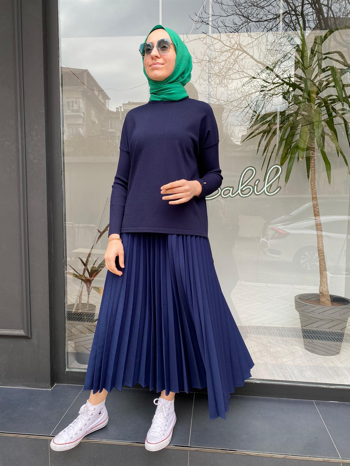 İnvee Lacivert Pliseli Etek 6466