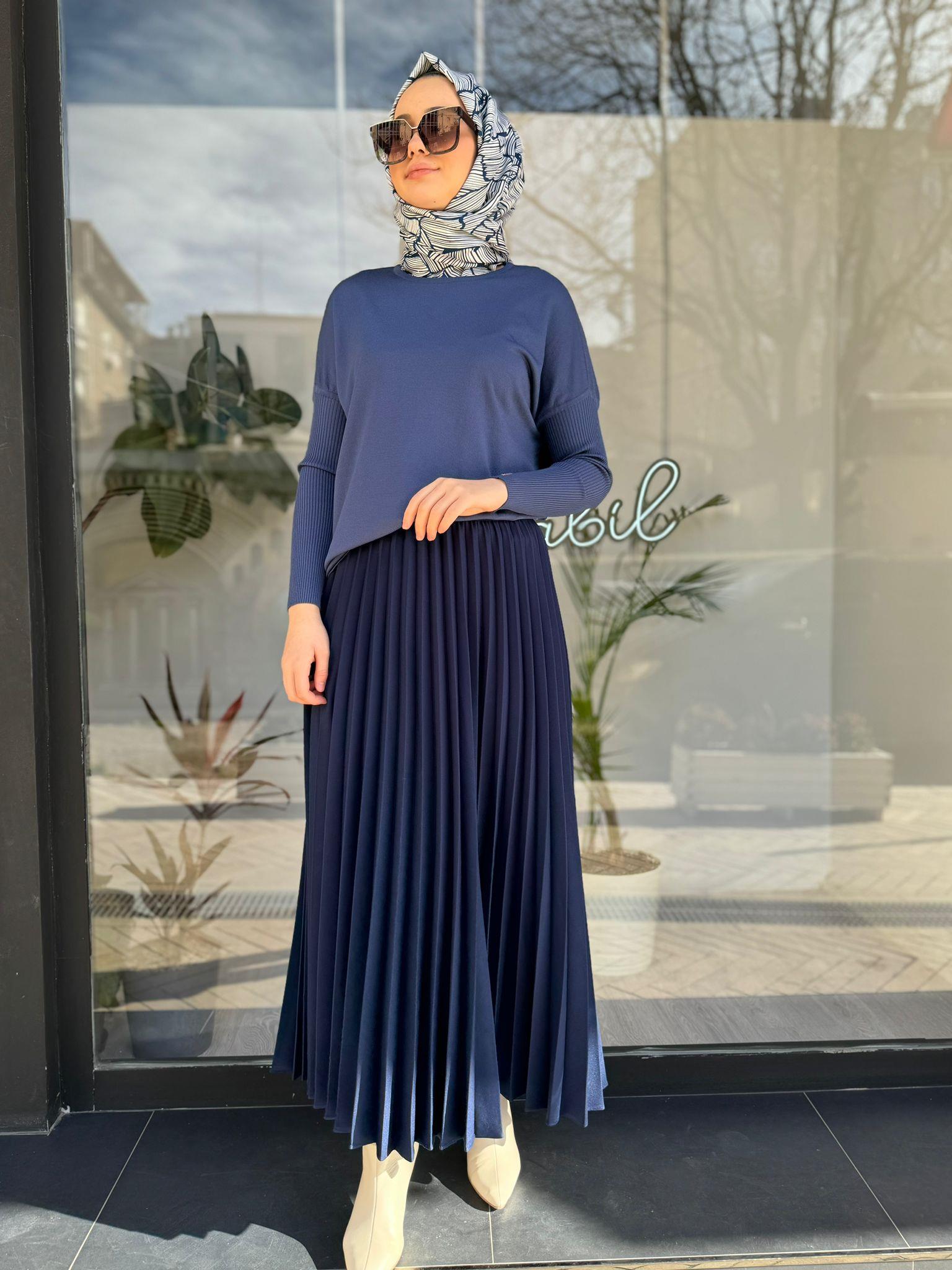 İnvee Lacivert Pliseli Etek 6466
