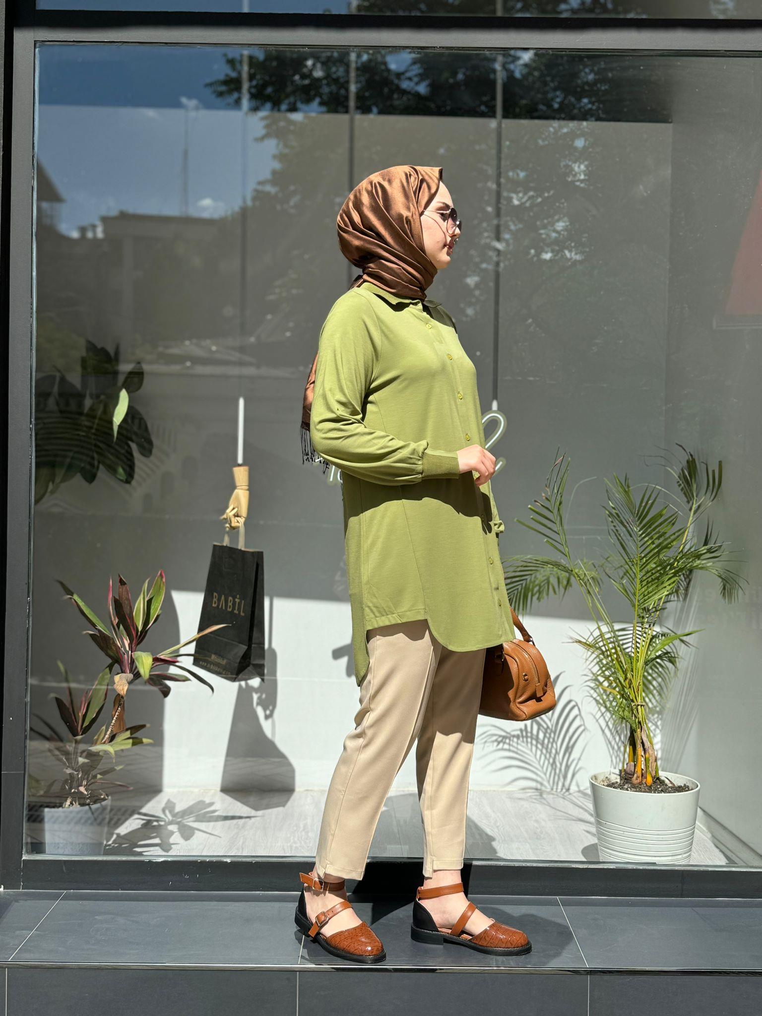 İnvee Modal Penye Gömlek Yeşil 6926