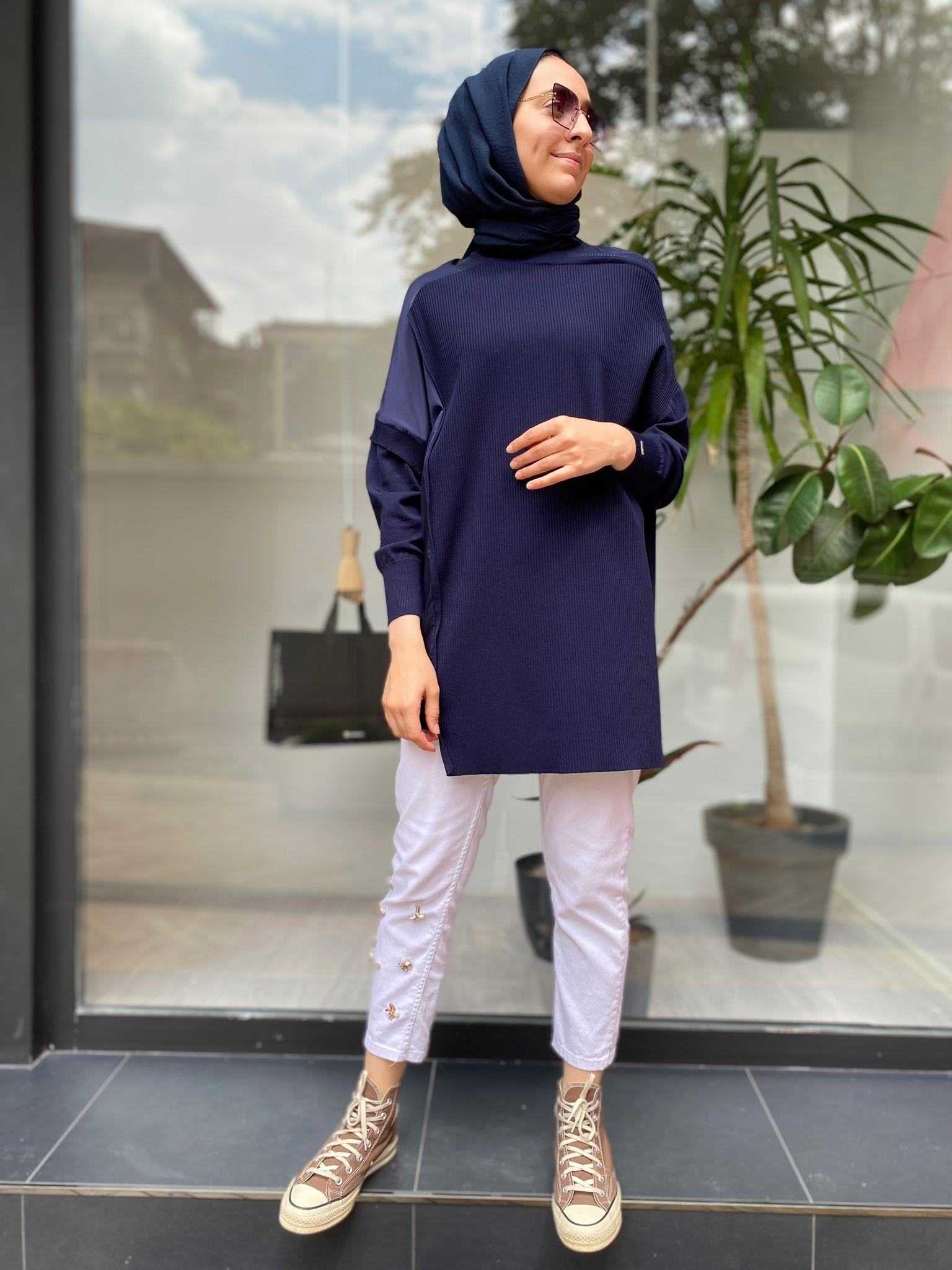 İnvee Omzu Şifon Tunik Lacivert 6250