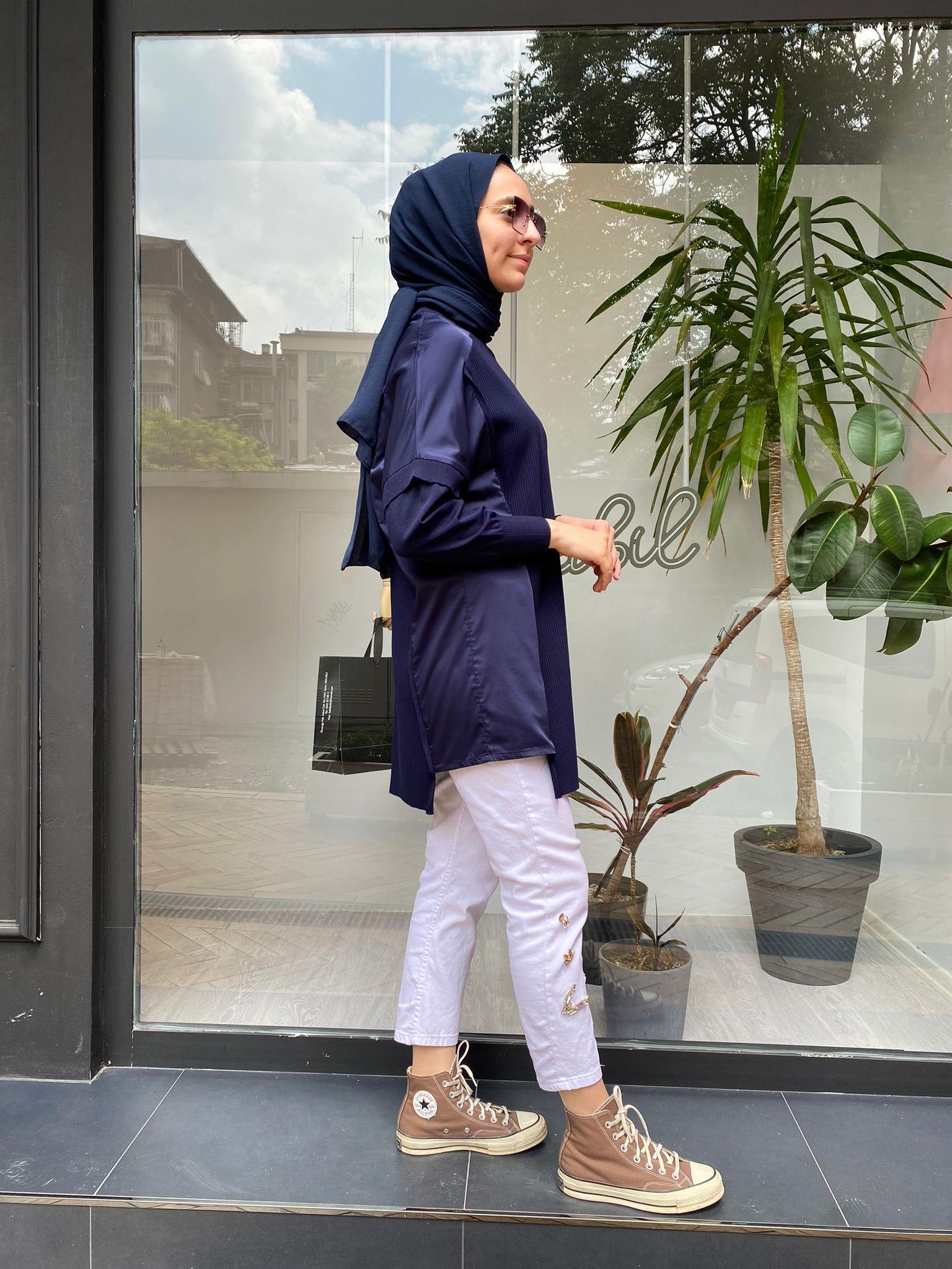 İnvee Omzu Şifon Tunik Lacivert 6250