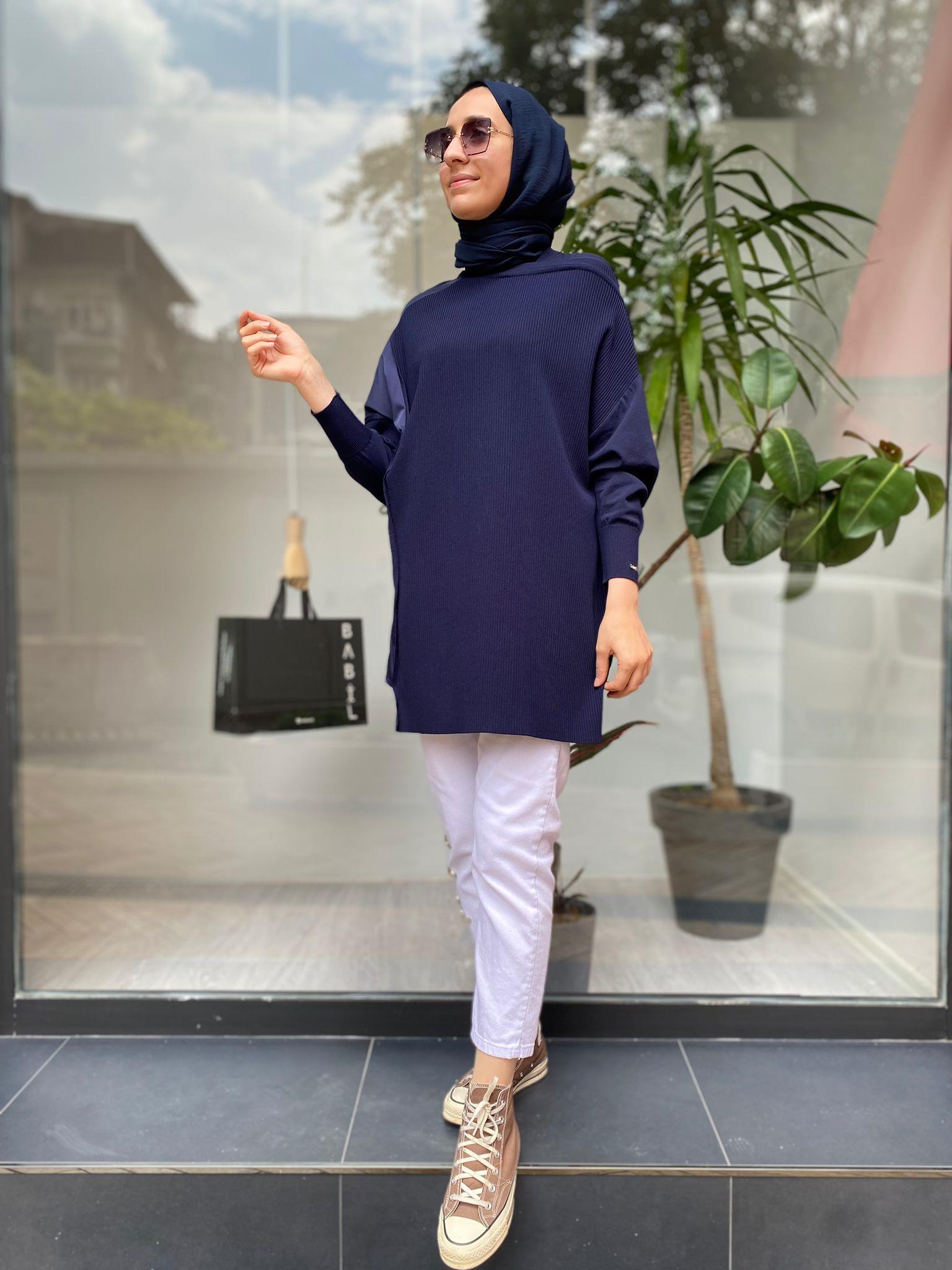 İnvee Omzu Şifon Tunik Lacivert 6250