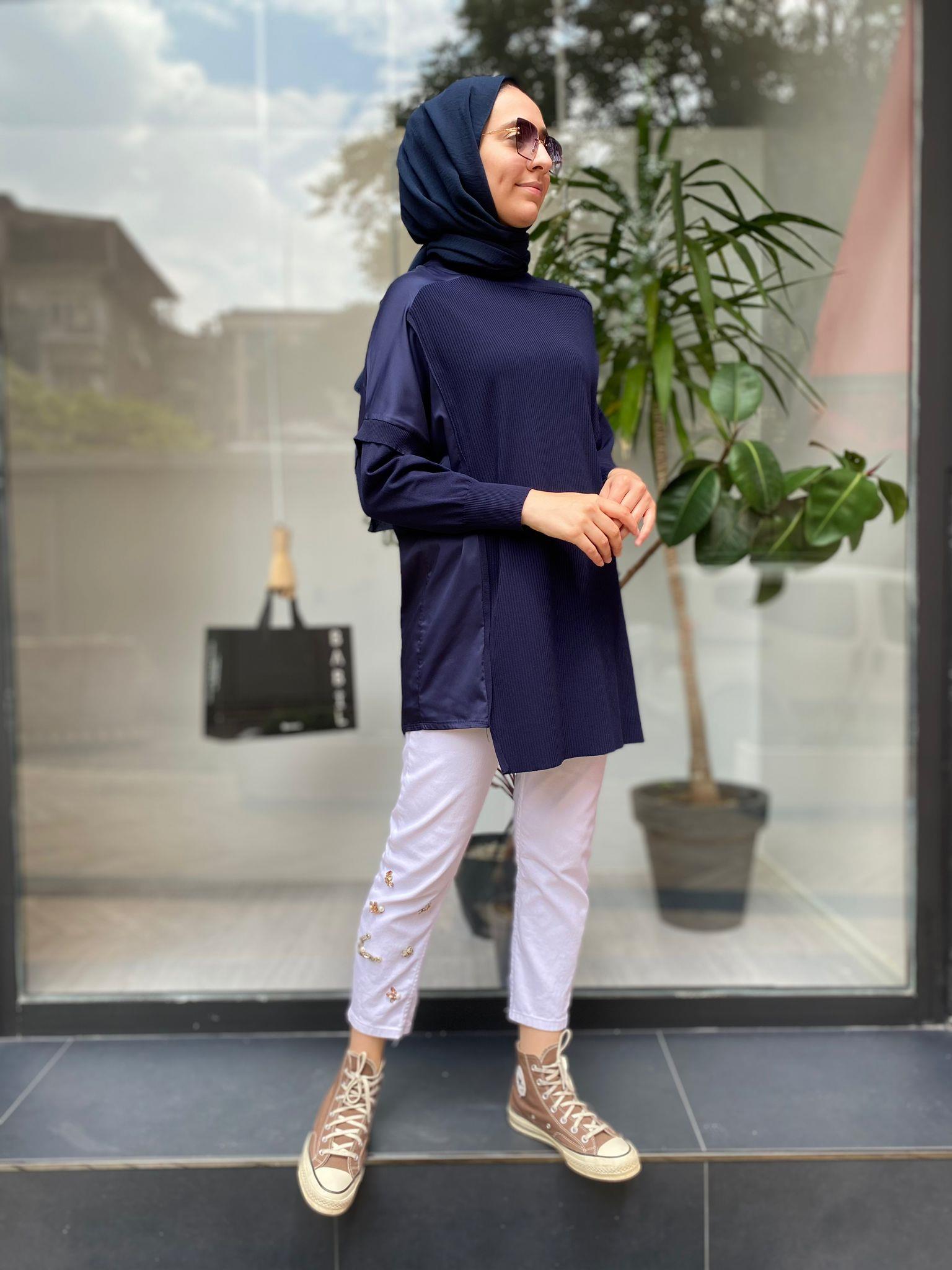 İnvee Omzu Şifon Tunik Lacivert 6250