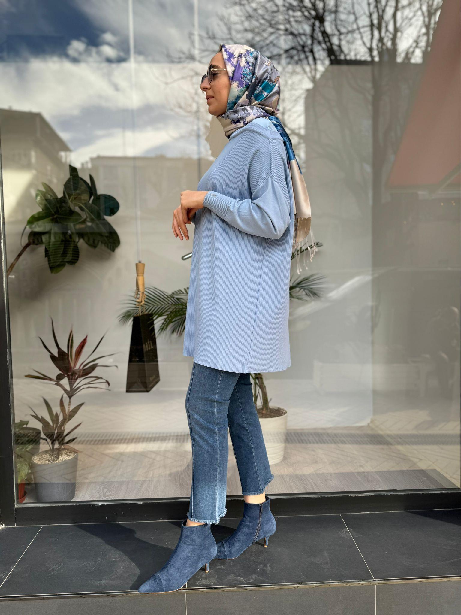 İnvee Omzu Şifon Tunik Mavi 6250