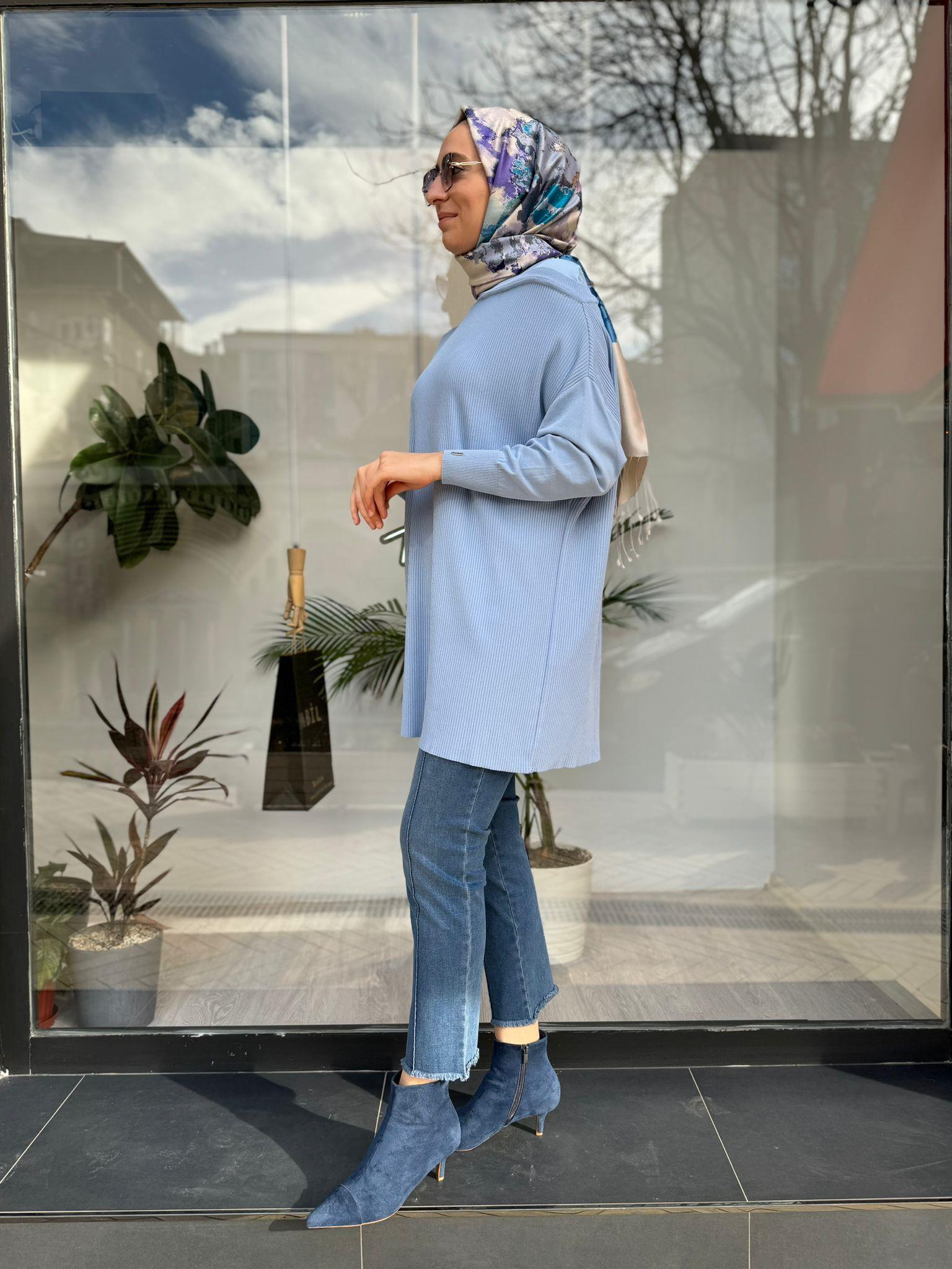 İnvee Omzu Şifon Tunik Mavi 6250