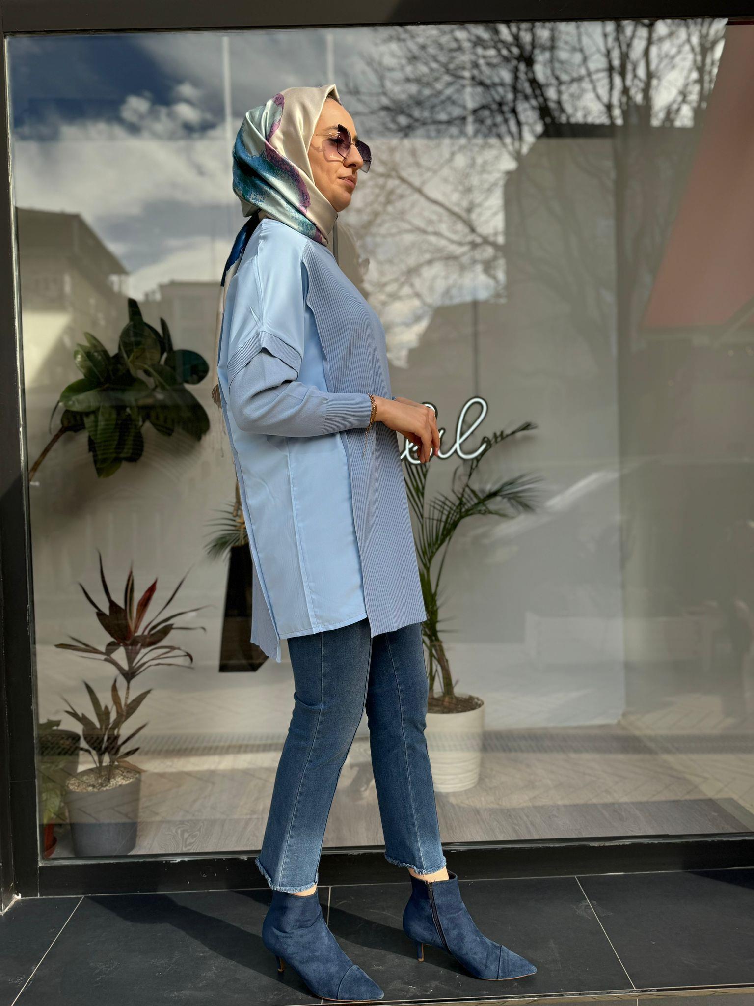 İnvee Omzu Şifon Tunik Mavi 6250
