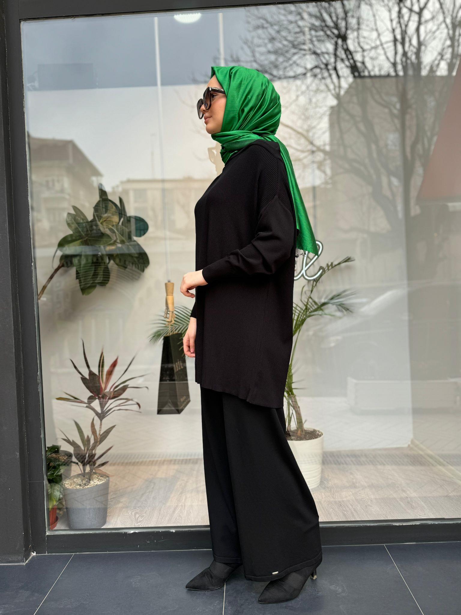 İnvee Omzu Şifon Tunik Siyah 6250