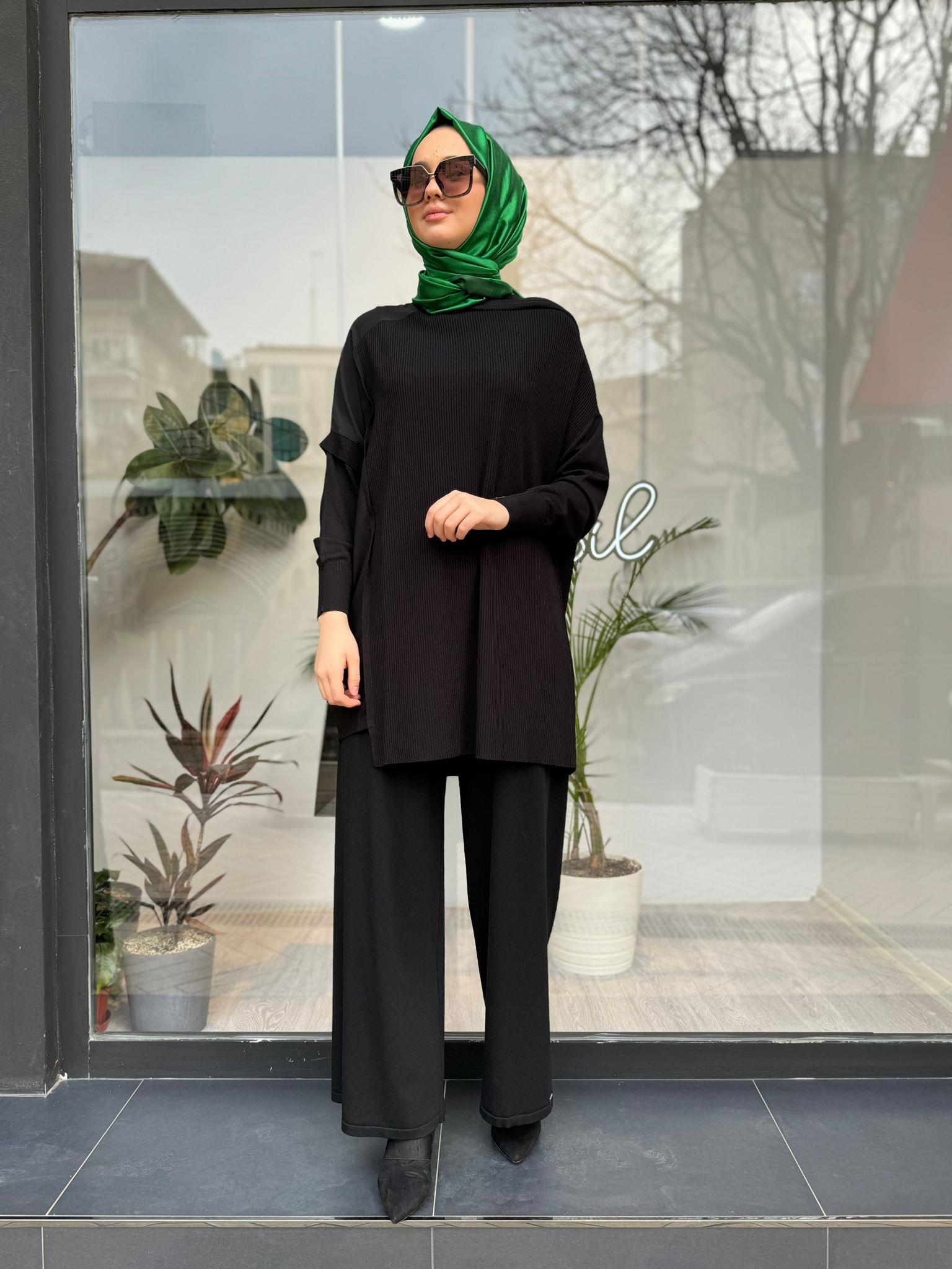 İnvee Omzu Şifon Tunik Siyah 6250