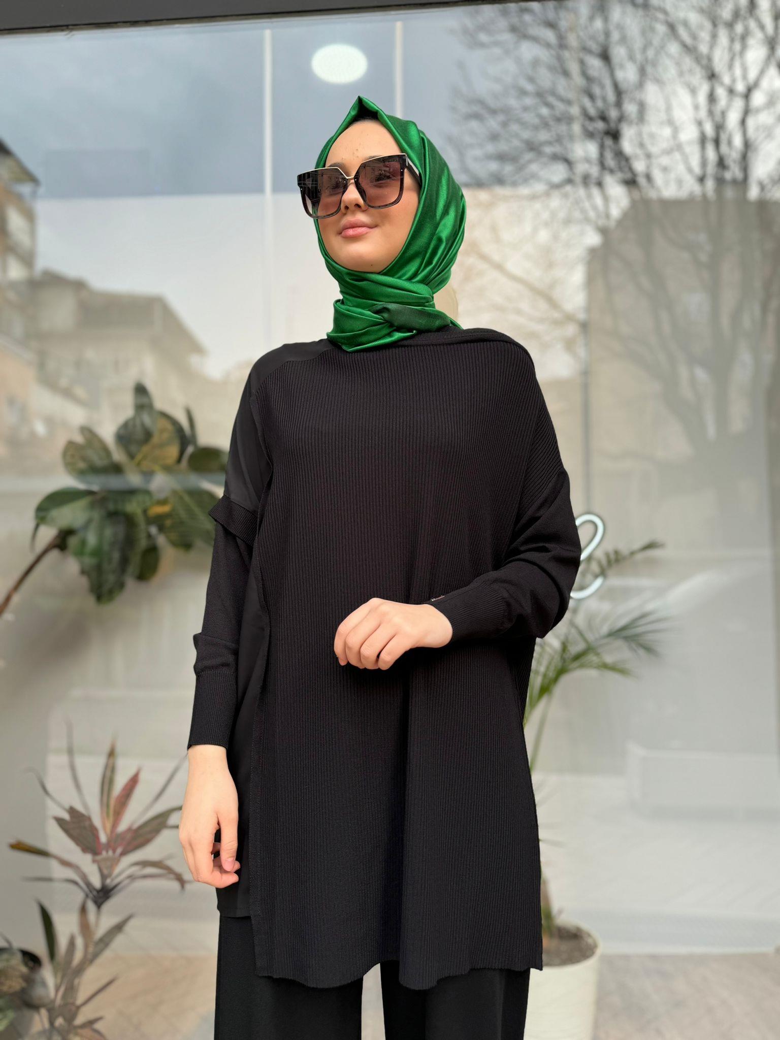 İnvee Omzu Şifon Tunik Siyah 6250