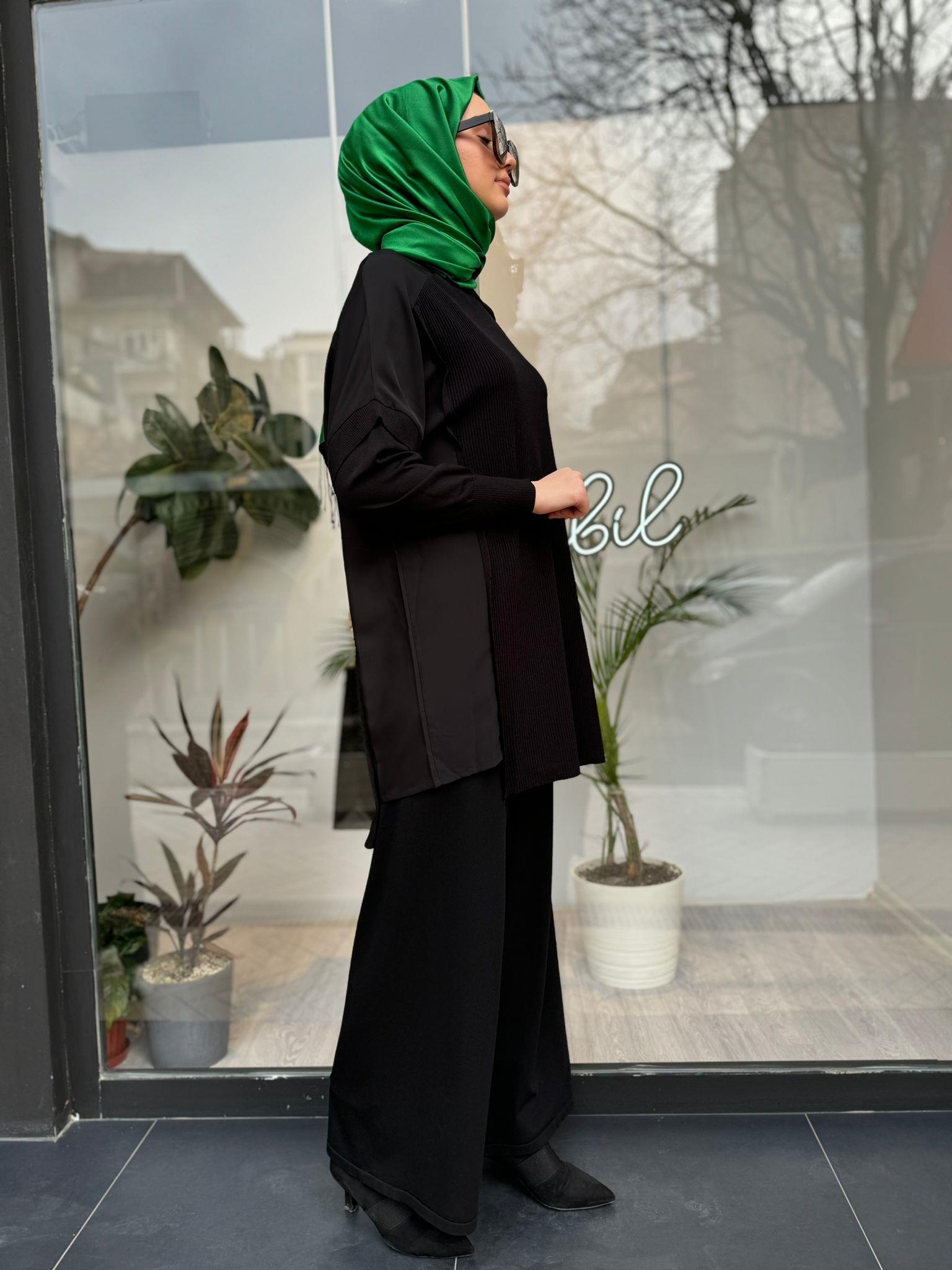 İnvee Omzu Şifon Tunik Siyah 6250