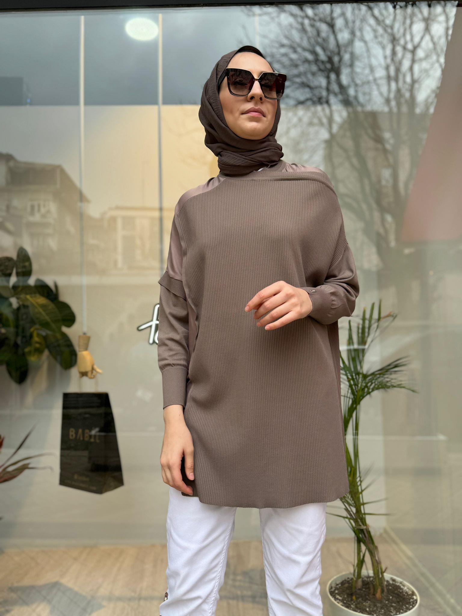İnvee Omzu Şifon Tunik Vizon 6250