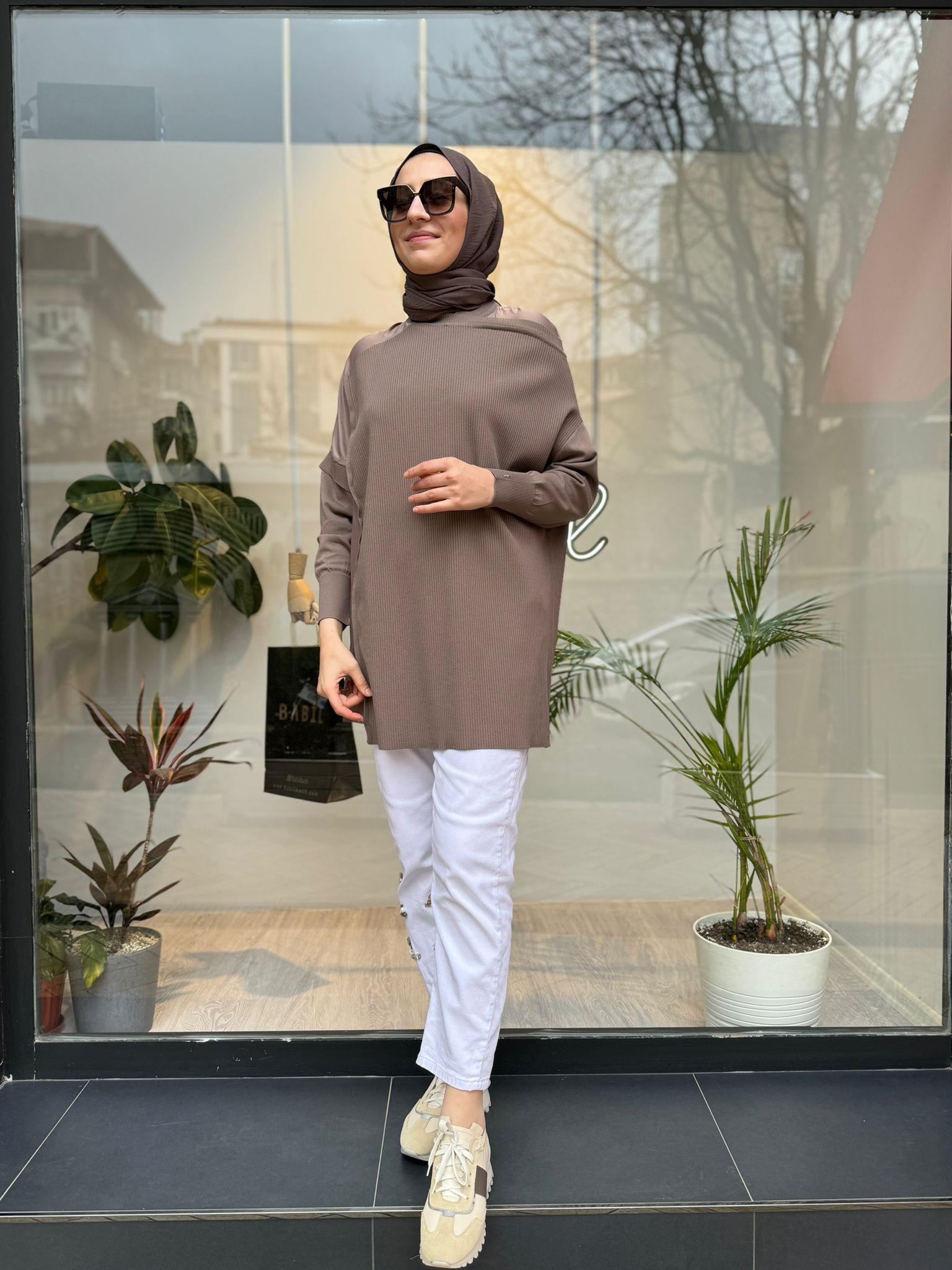 İnvee Omzu Şifon Tunik Vizon 6250