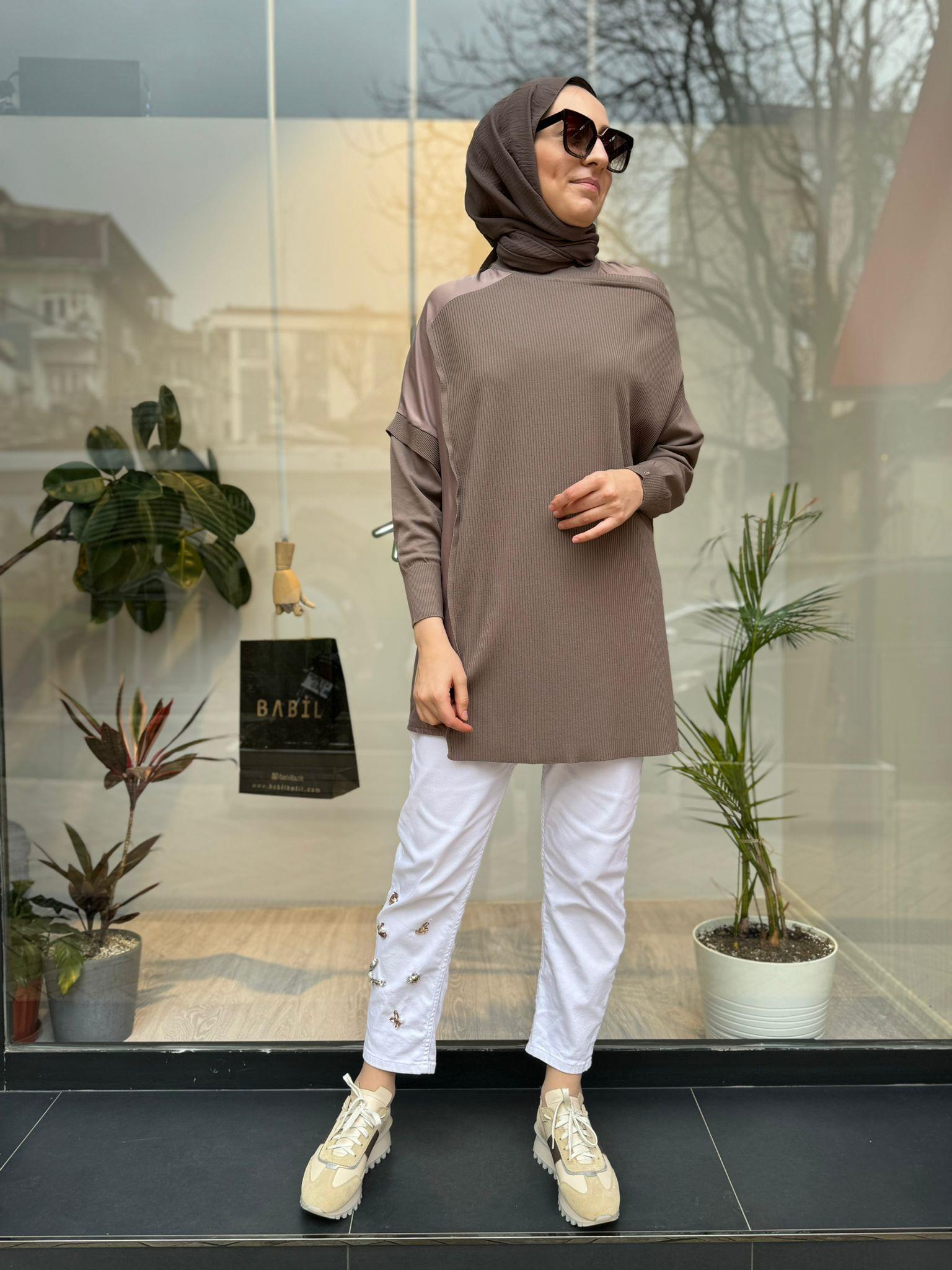 İnvee Omzu Şifon Tunik Vizon 6250