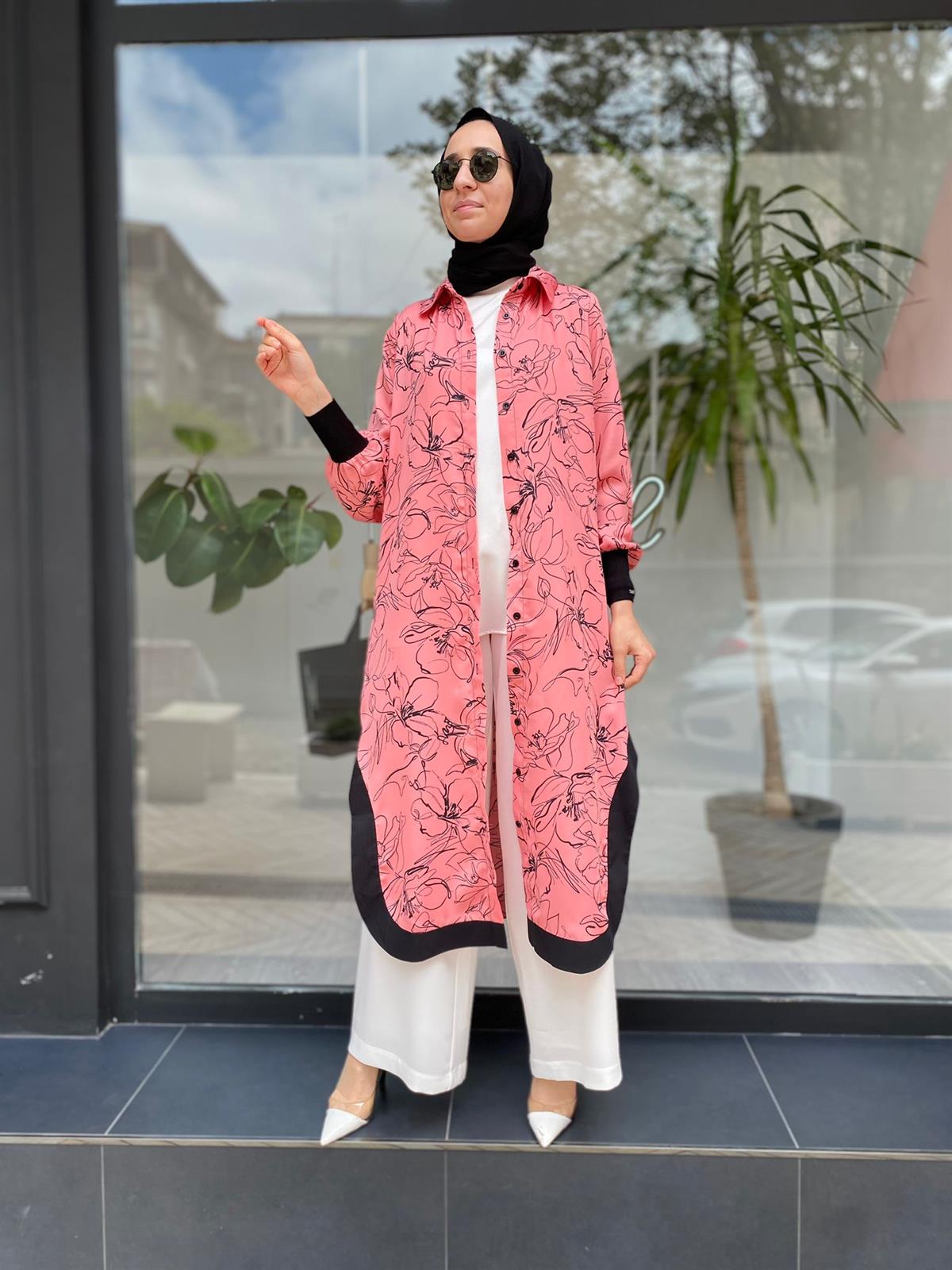 Invee Pembe Çiçek Desenli Gömlek Kap 6895