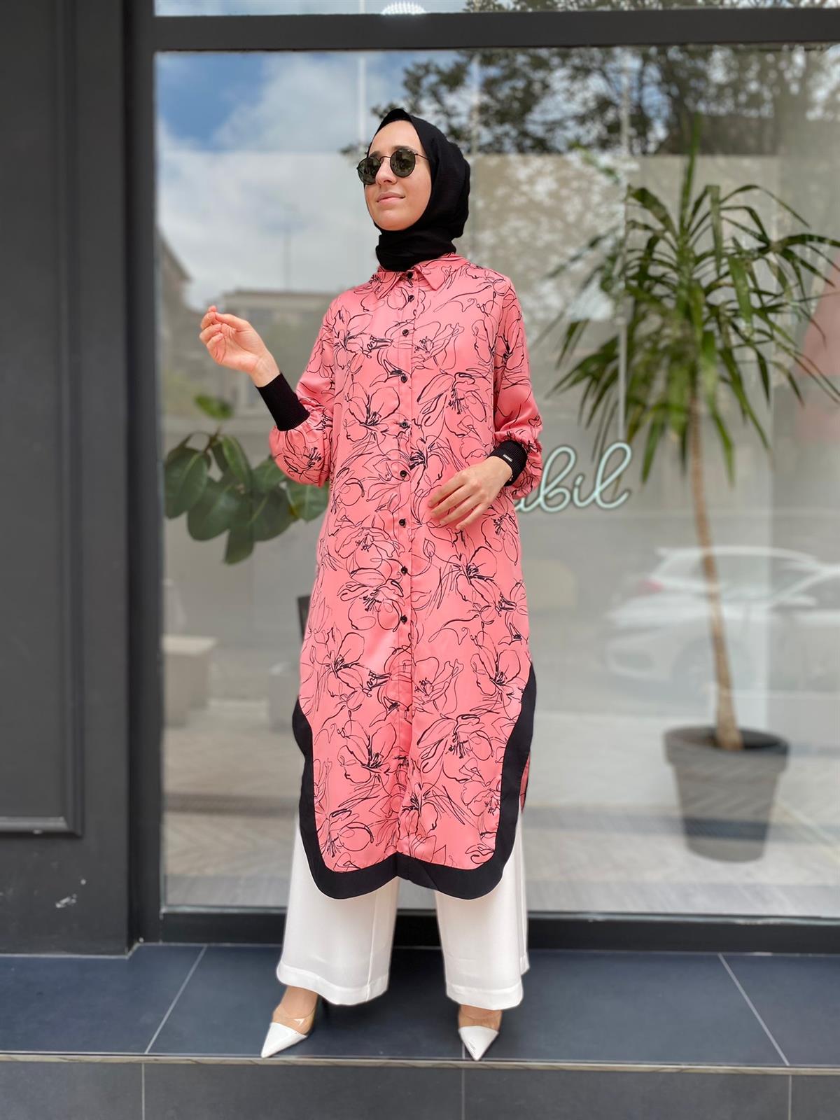 Invee Pembe Çiçek Desenli Gömlek Kap 6895