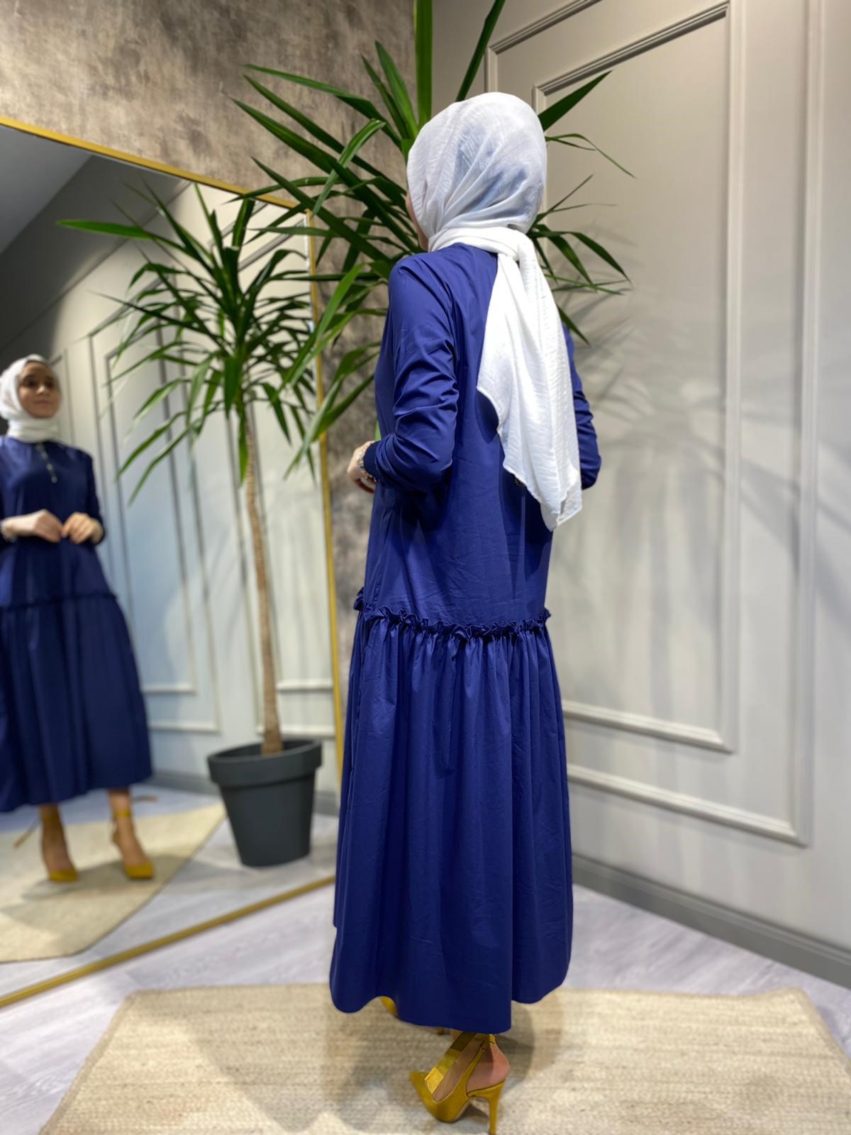 İnvee Puantiye Detaylı Elbise Lacivert 6389