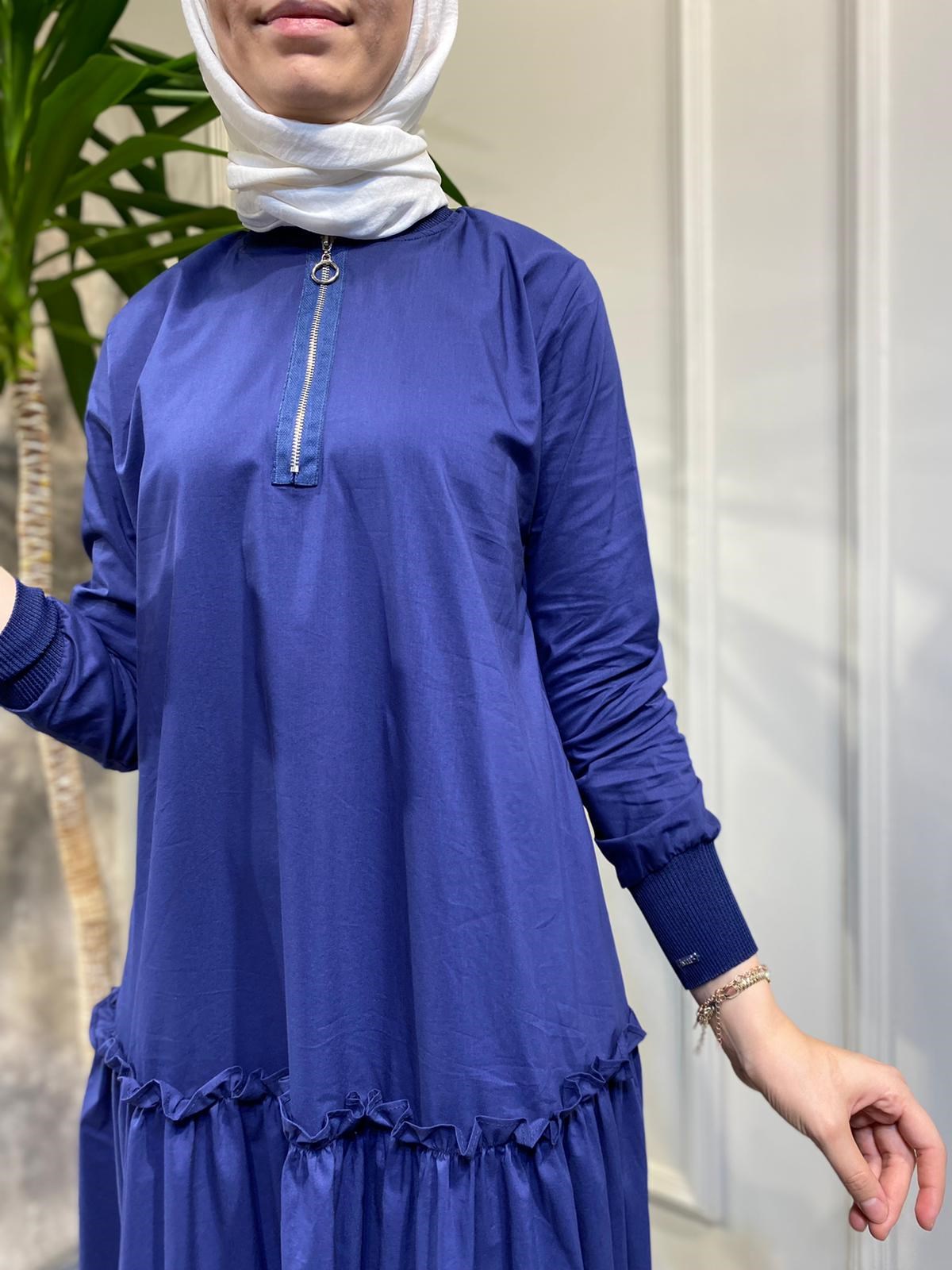 İnvee Puantiye Detaylı Elbise Lacivert 6389