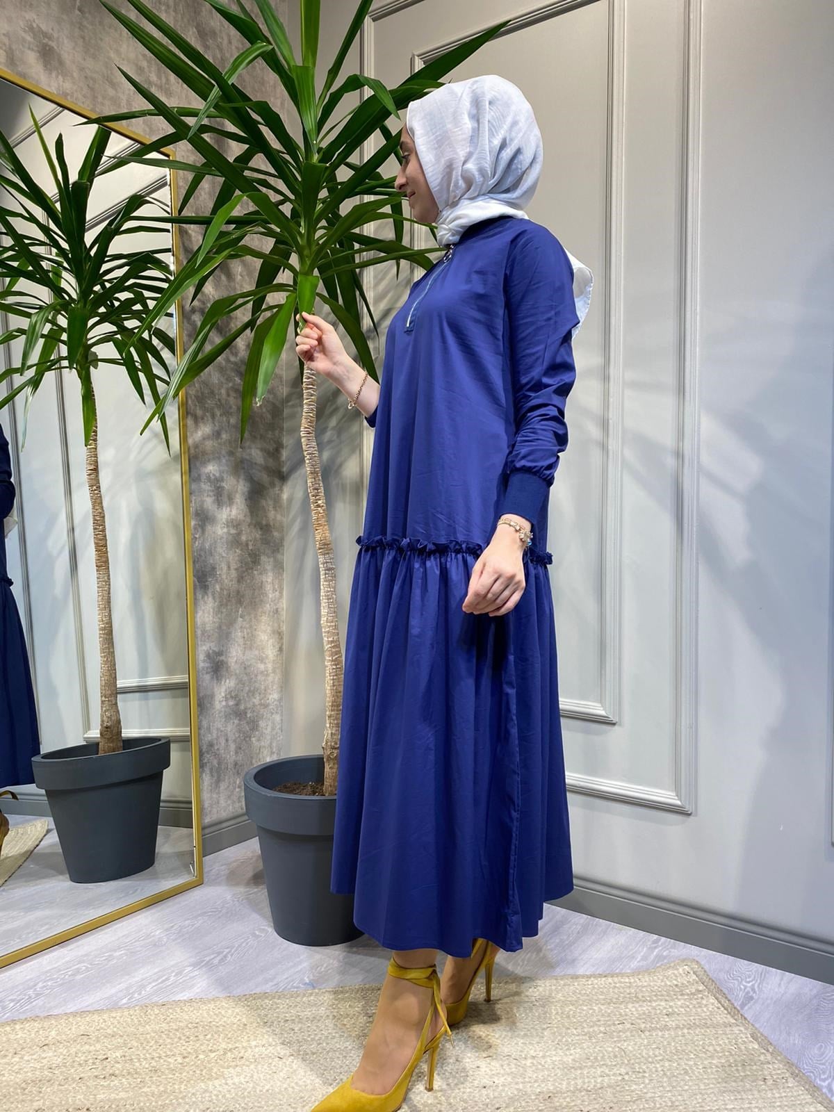 İnvee Puantiye Detaylı Elbise Lacivert 6389