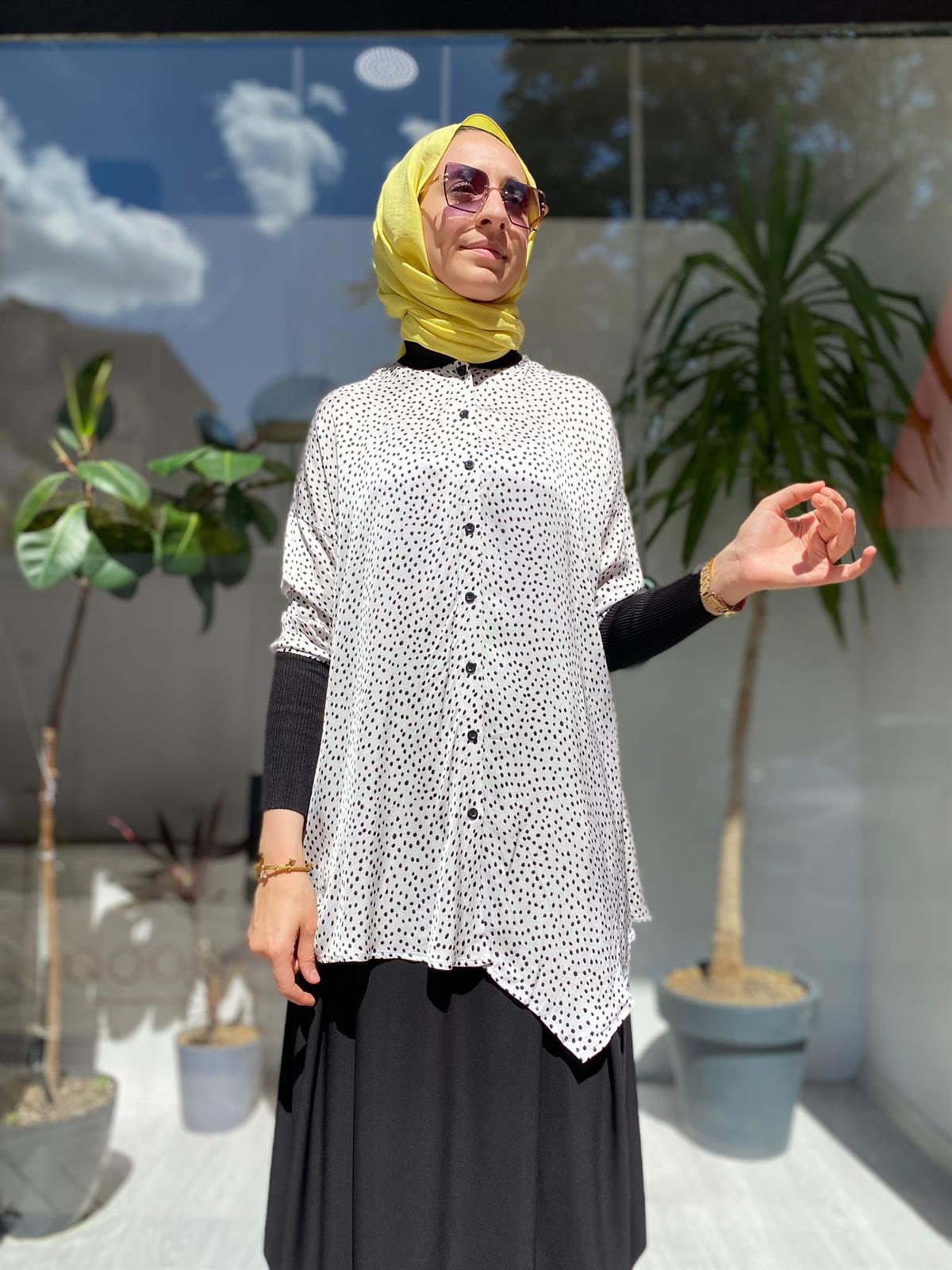 İnvee Puantiyeli Saten Gömlek 6452