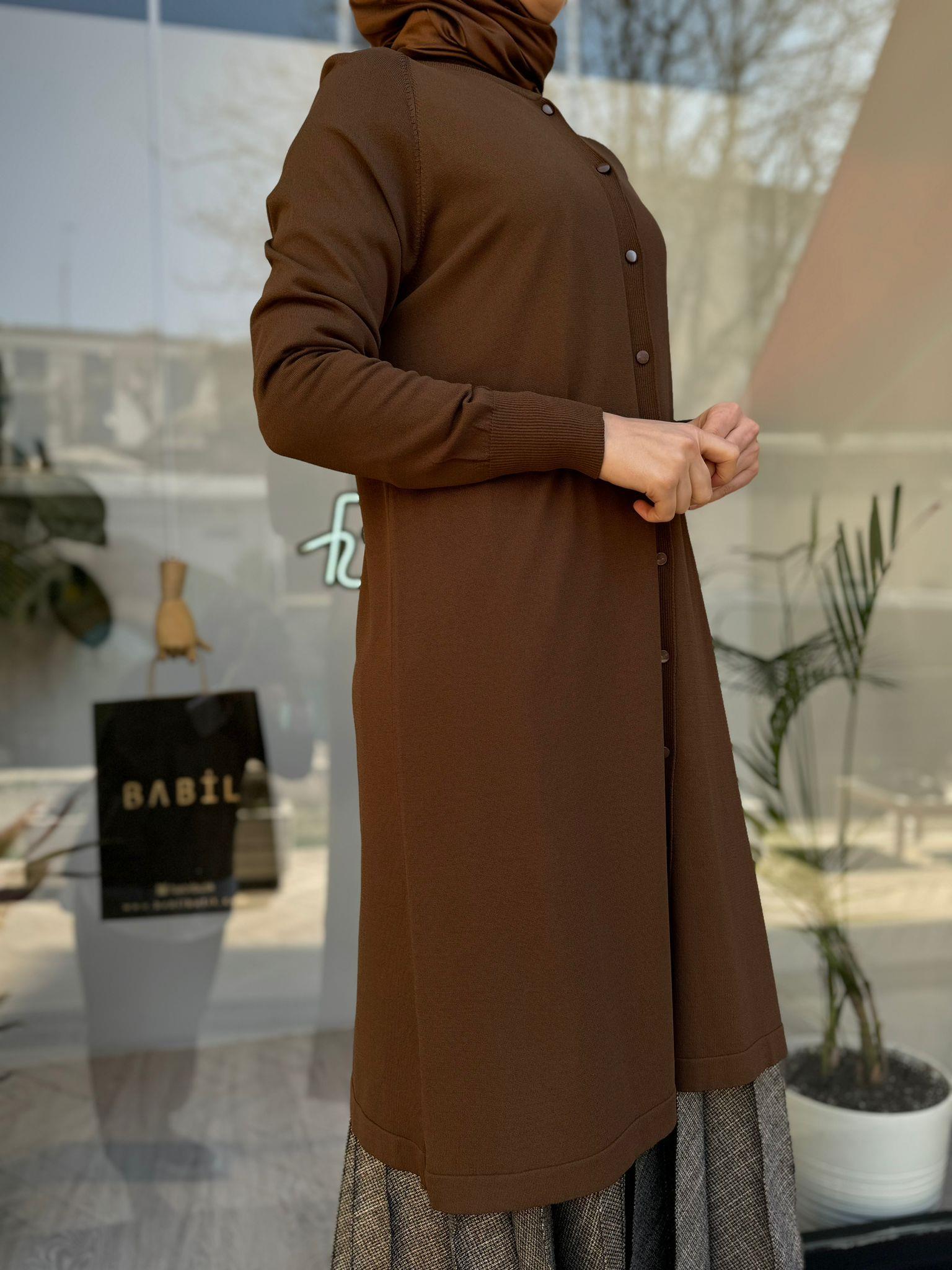 İnvee Reglan Kol Düz Düğmeli Hırka Browni 6738