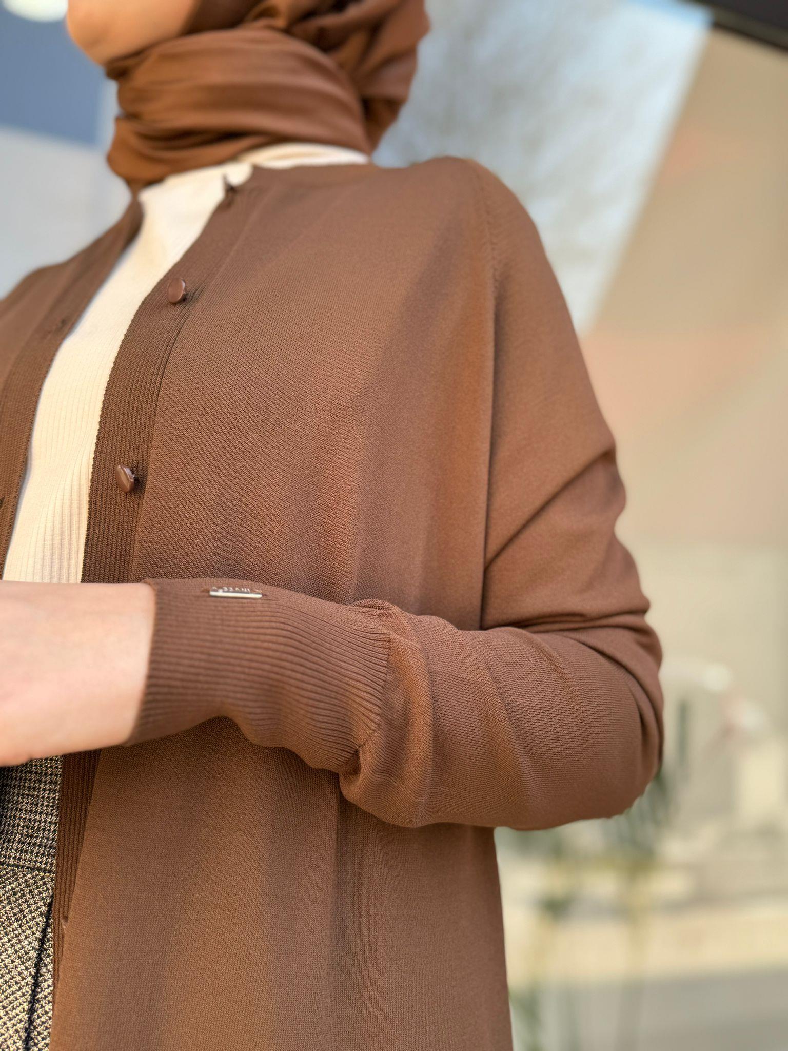 İnvee Reglan Kol Düz Düğmeli Hırka Browni 6738