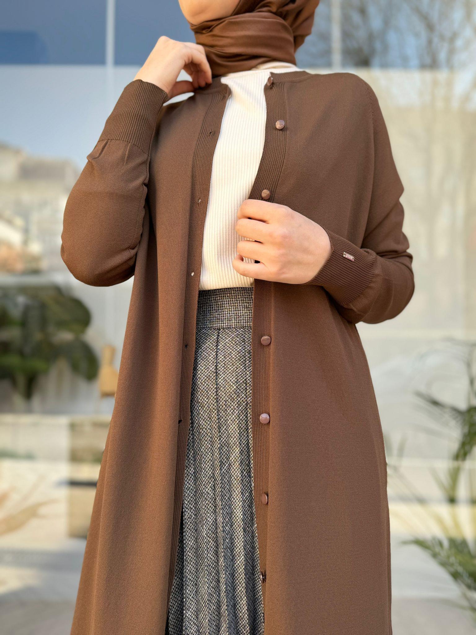 İnvee Reglan Kol Düz Düğmeli Hırka Browni 6738