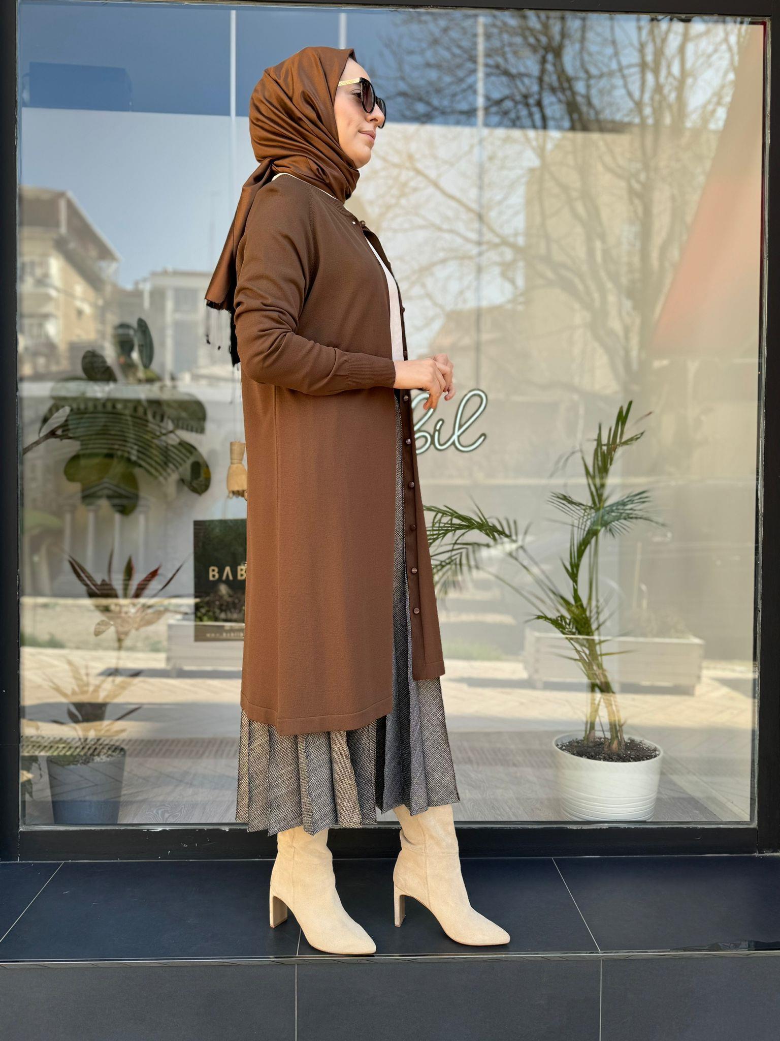 İnvee Reglan Kol Düz Düğmeli Hırka Browni 6738