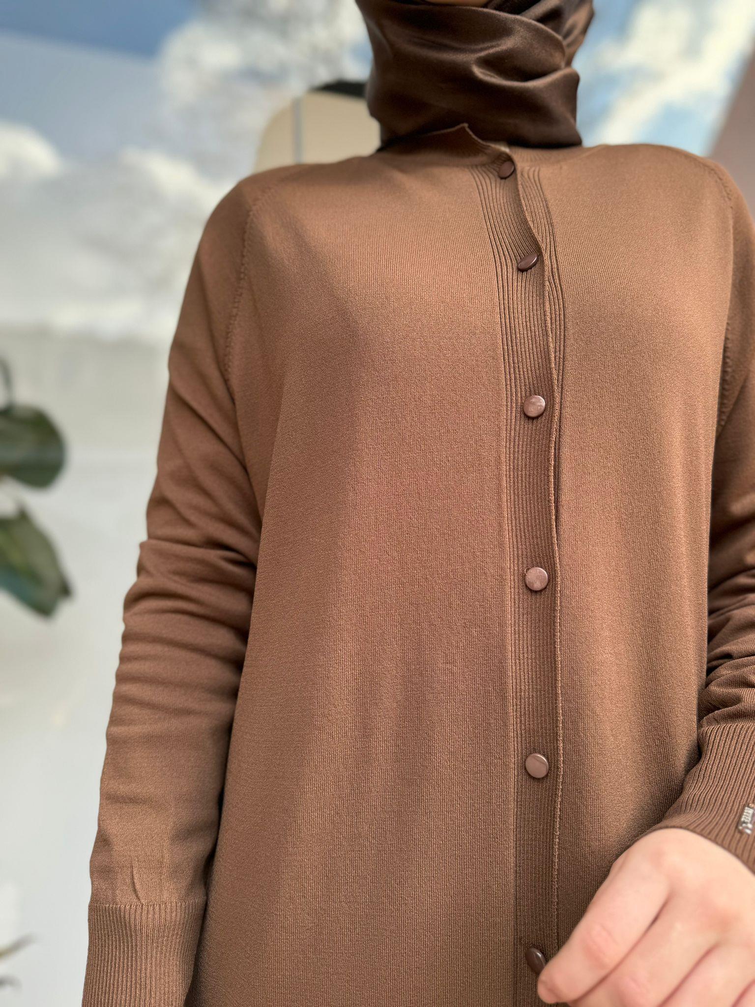 İnvee Reglan Kol Düz Düğmeli Hırka Browni 6738