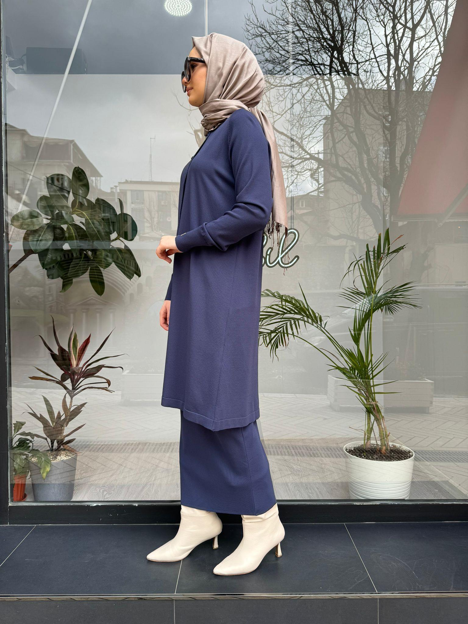 İnvee Reglan Kol Düz Düğmeli Hırka İndigo 6738