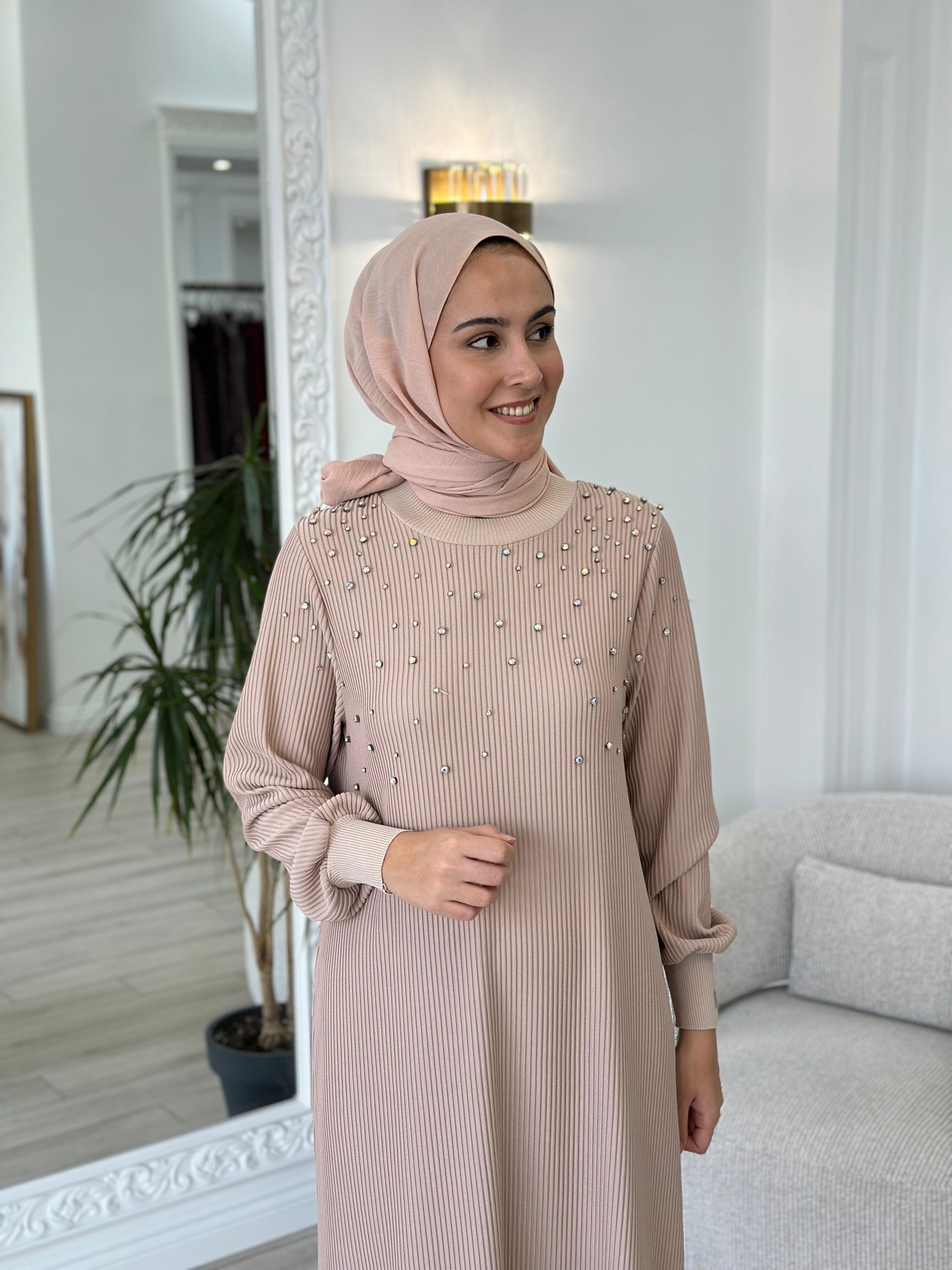 İnvee Taşlı Elbise Bej 6934