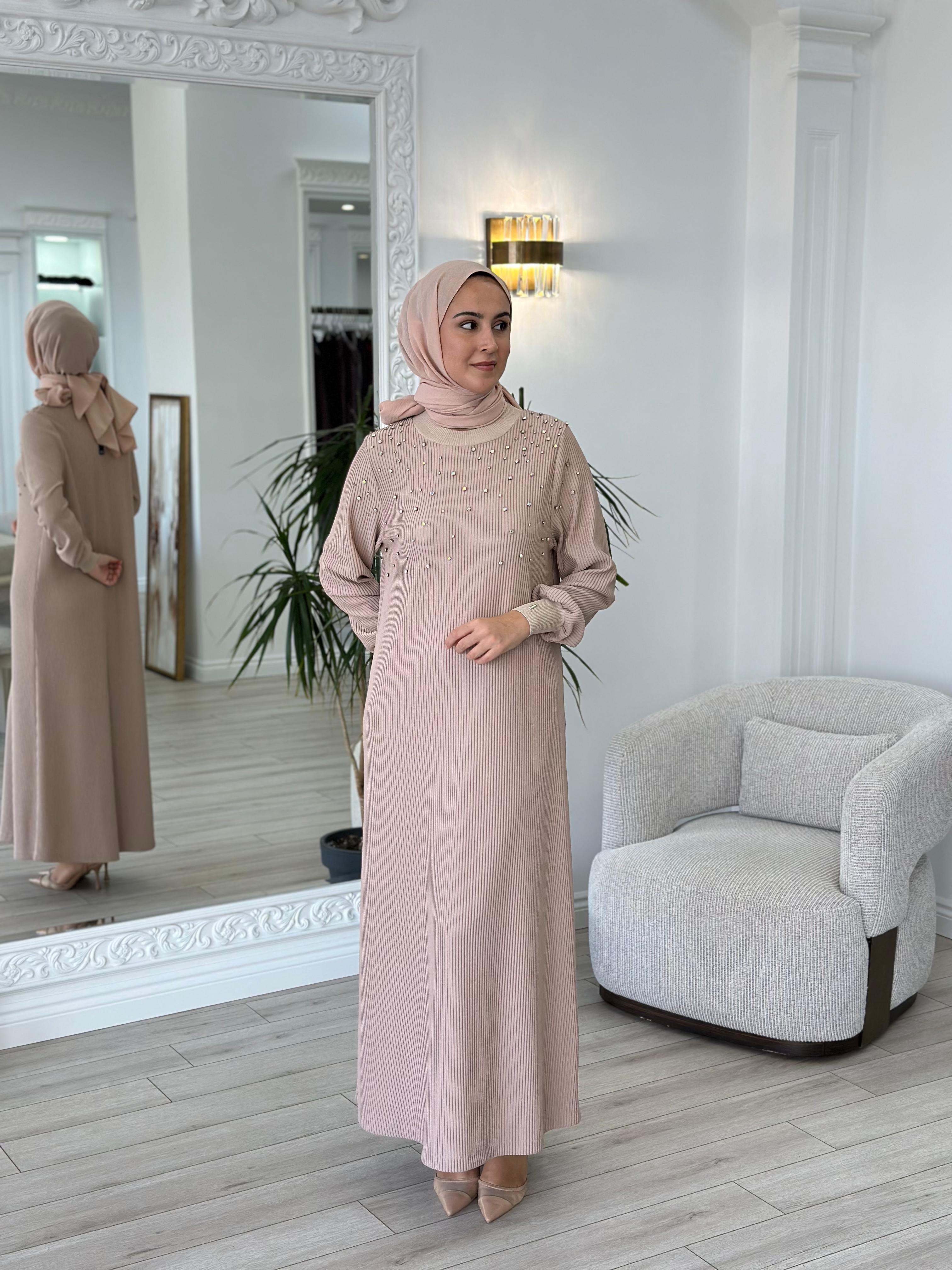 İnvee Taşlı Elbise Bej 6934