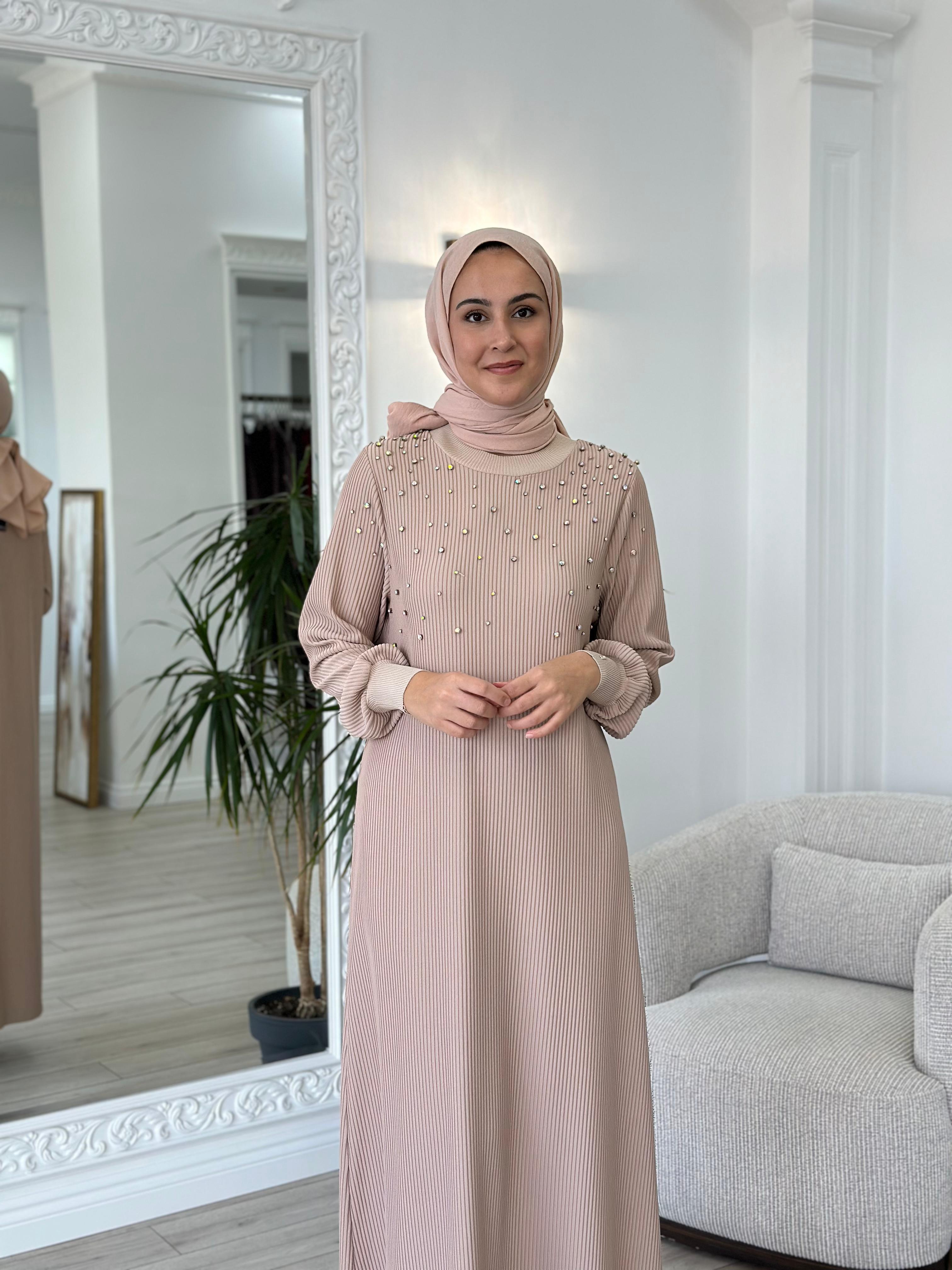 İnvee Taşlı Elbise Bej 6934