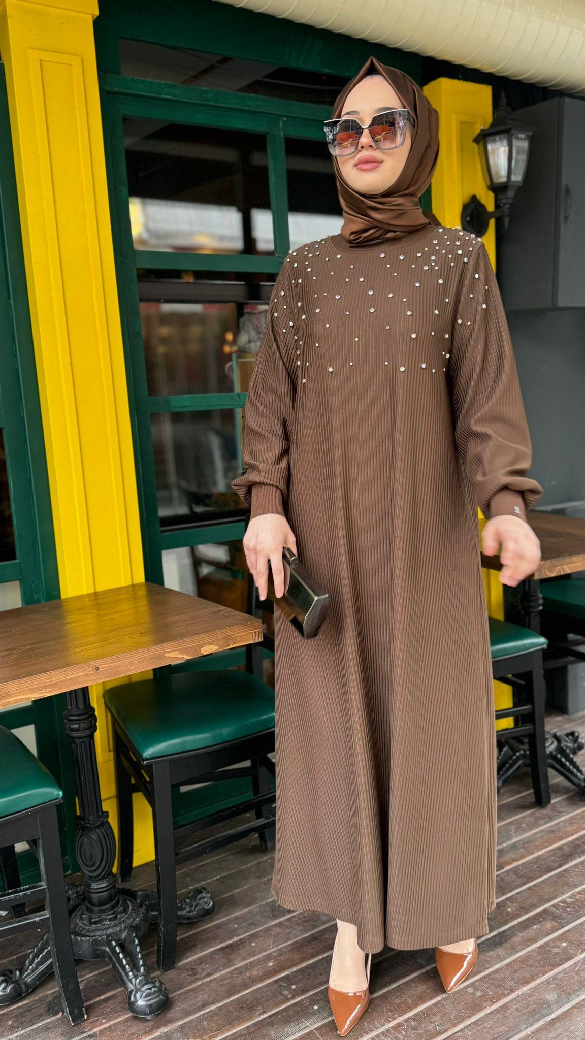 İnvee Taşlı Elbise Kahve 6934