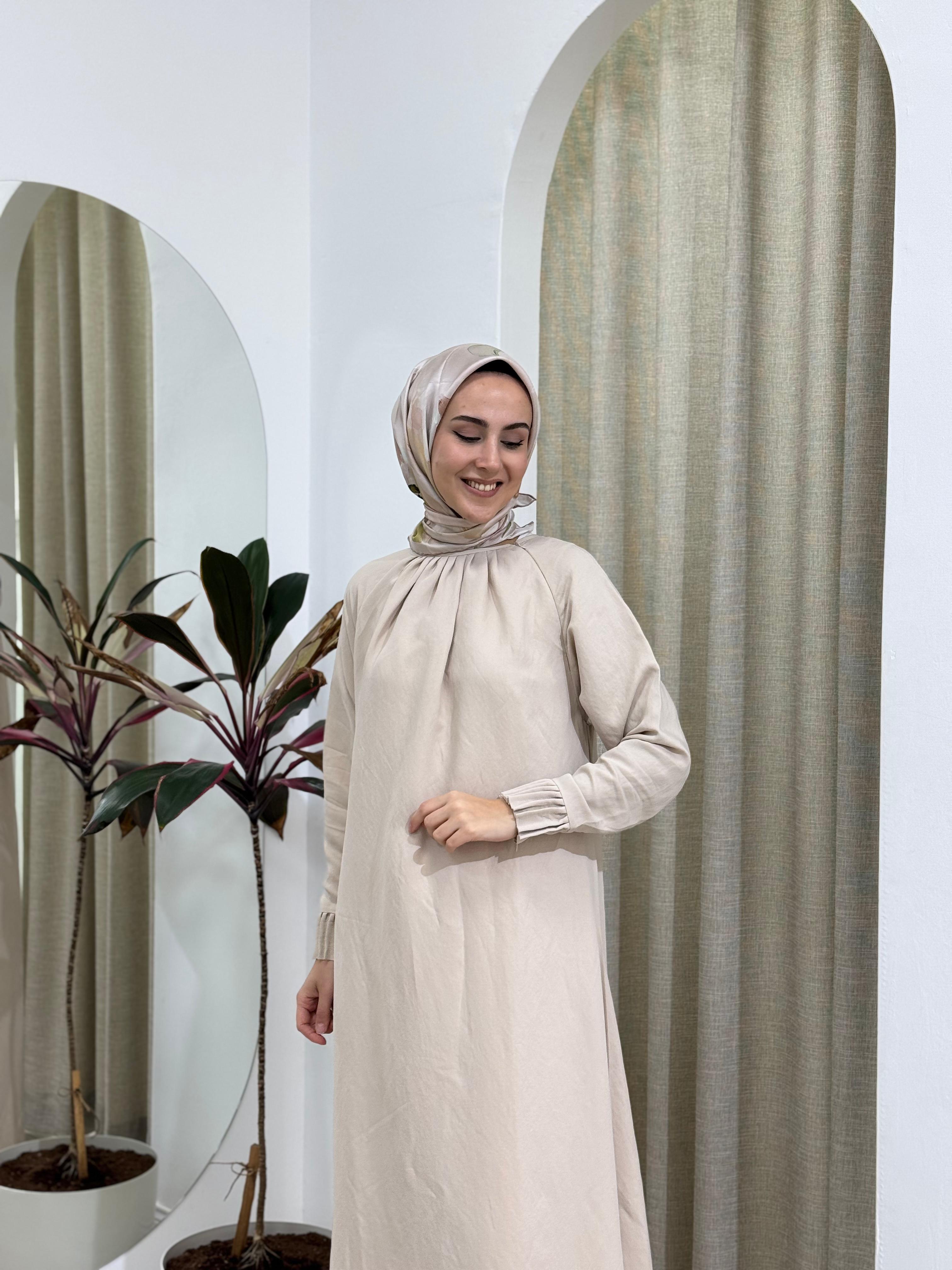 İnvee Tensel Elbise Krem 6964