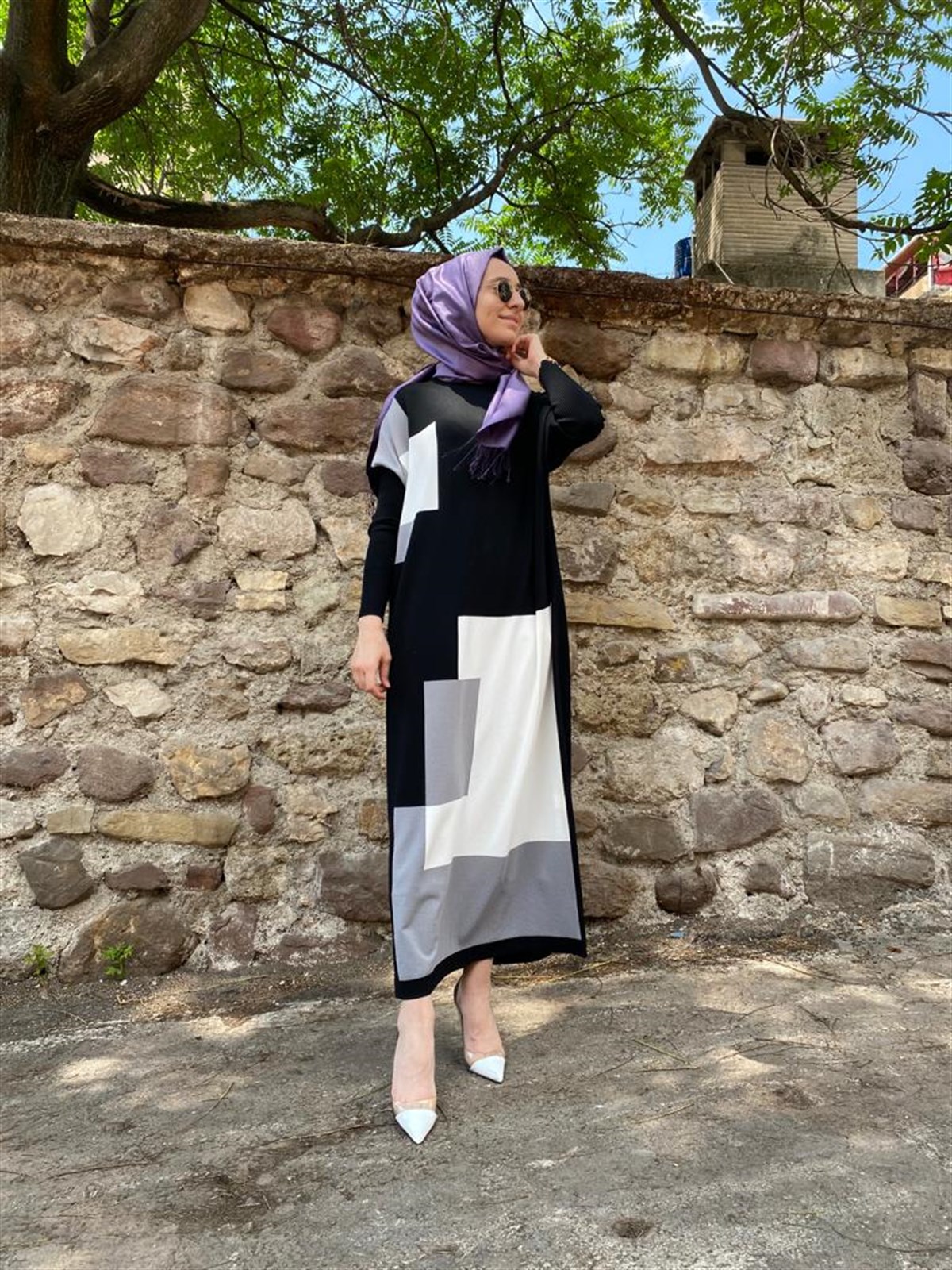 İnvee Triko Desenli Elbise Siyah 6773